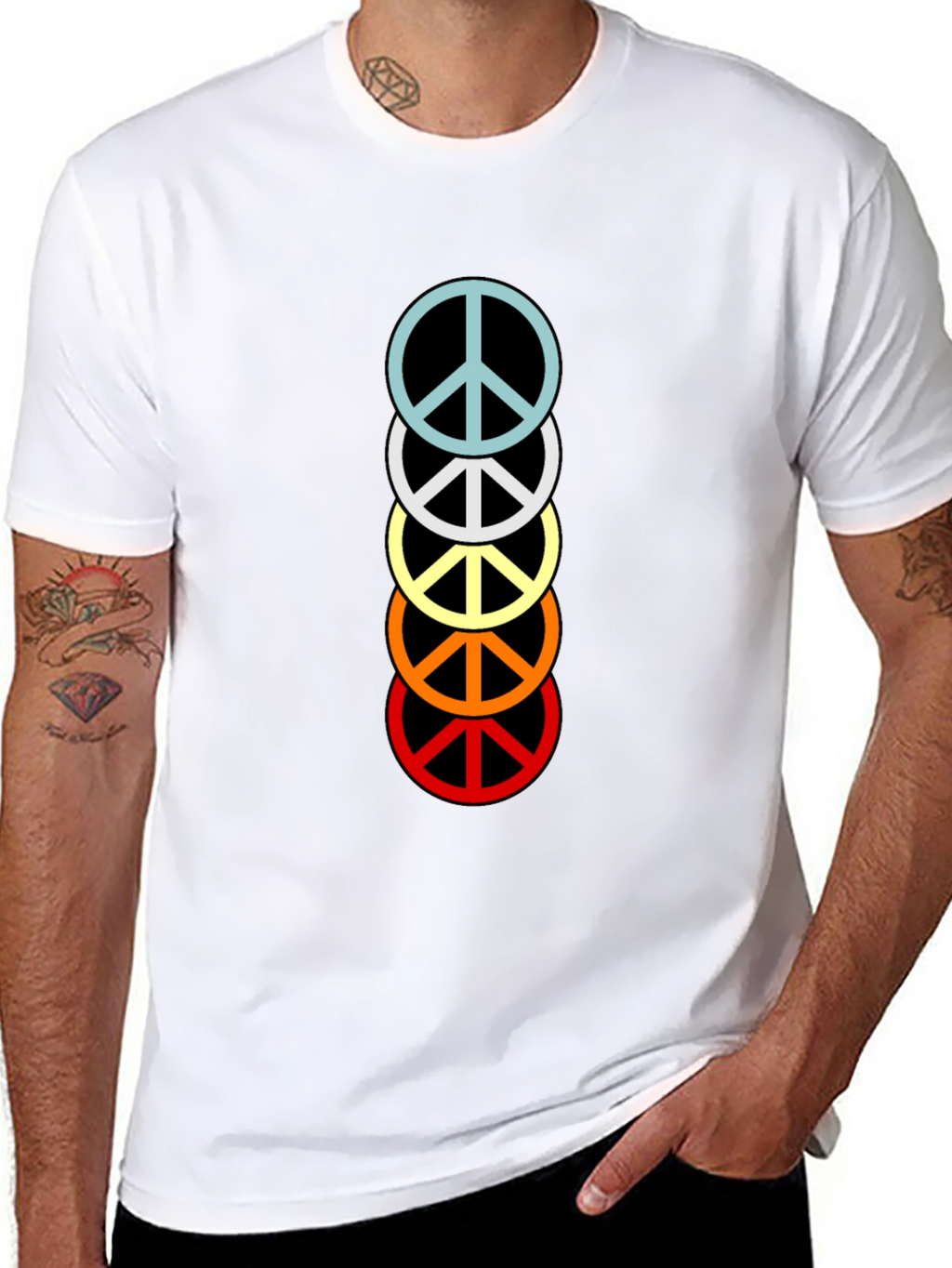 Retro Peace Sign Stacked T-Shirt - Black
