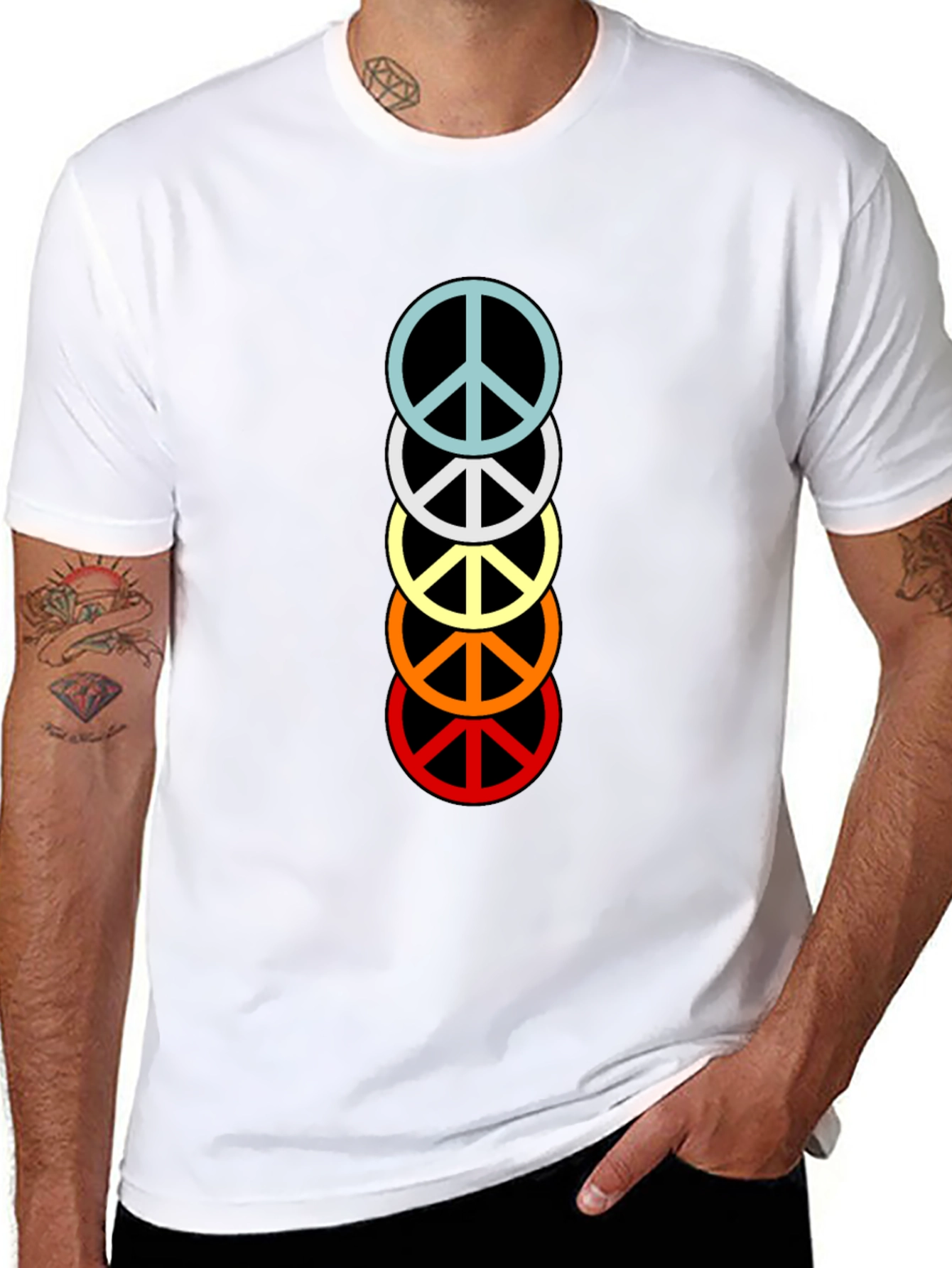 Retro Peace Sign Stacked T-Shirt - Black