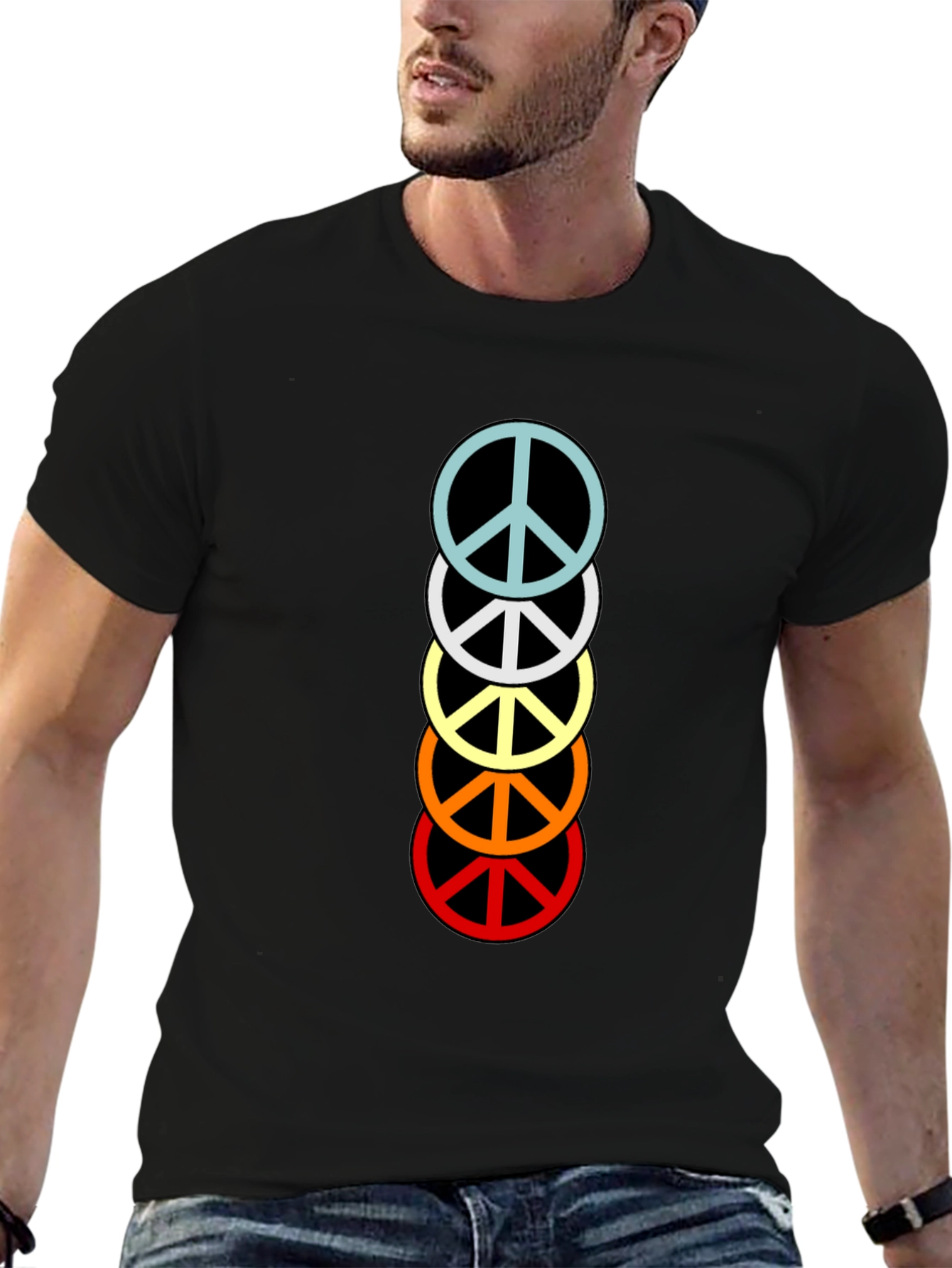 Retro Peace Sign Stacked T-Shirt - Black