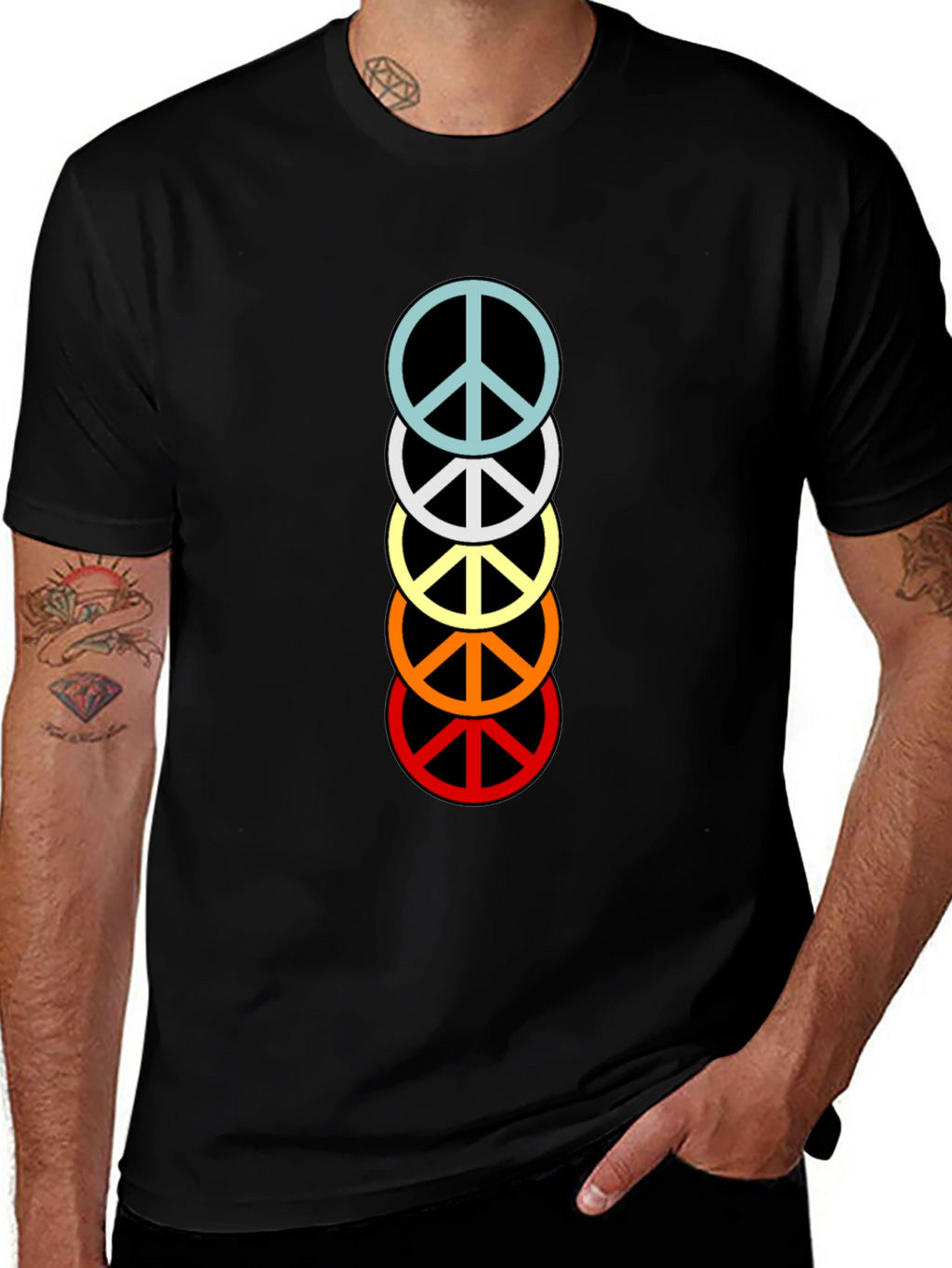 Retro Peace Sign Stacked T-Shirt - Black
