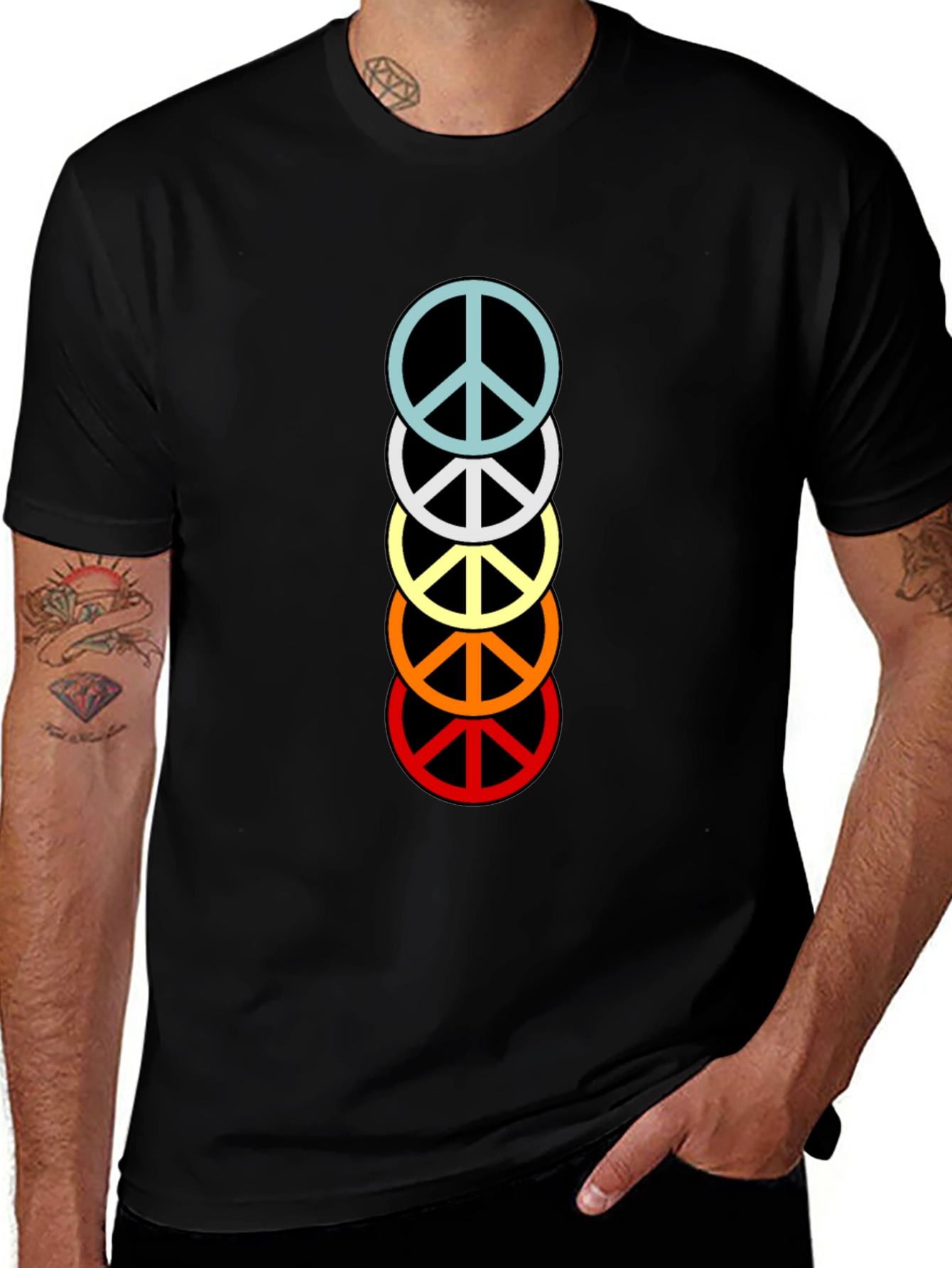 Retro Peace Sign Stacked T-Shirt - Black