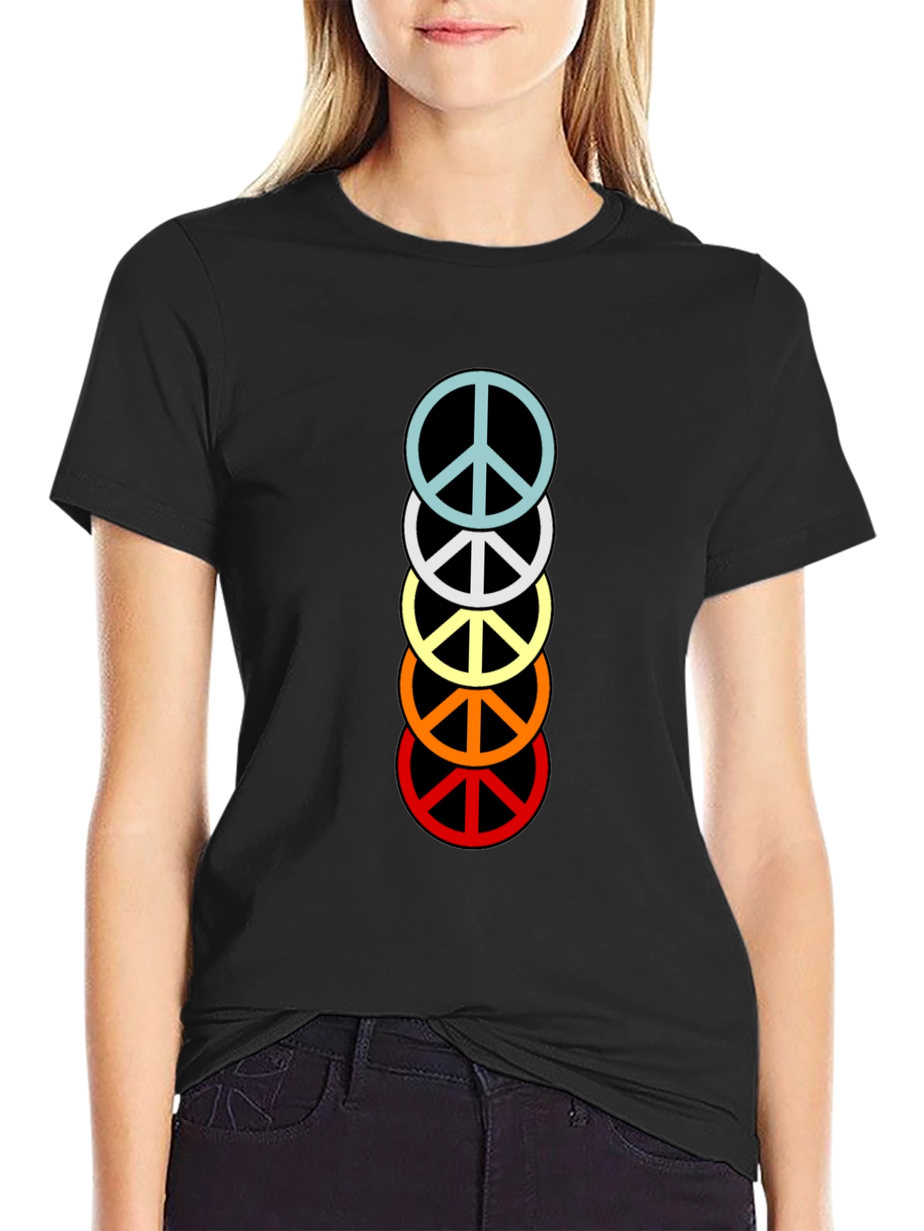 Retro Peace Sign Stacked T-Shirt - Black