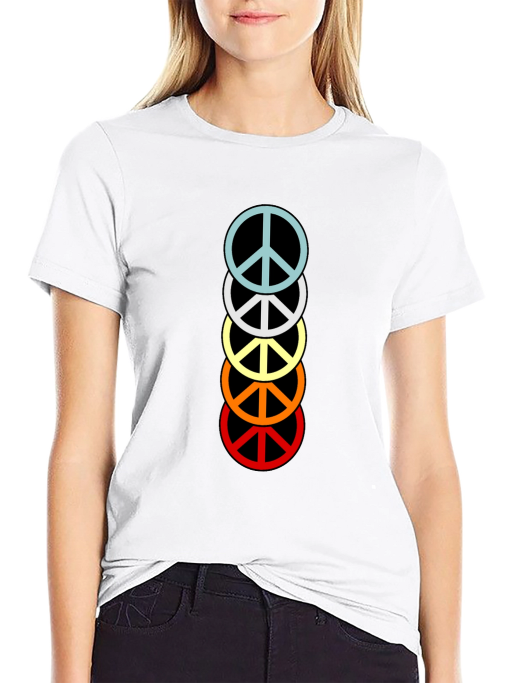 Retro Peace Sign Stacked T-Shirt - Black