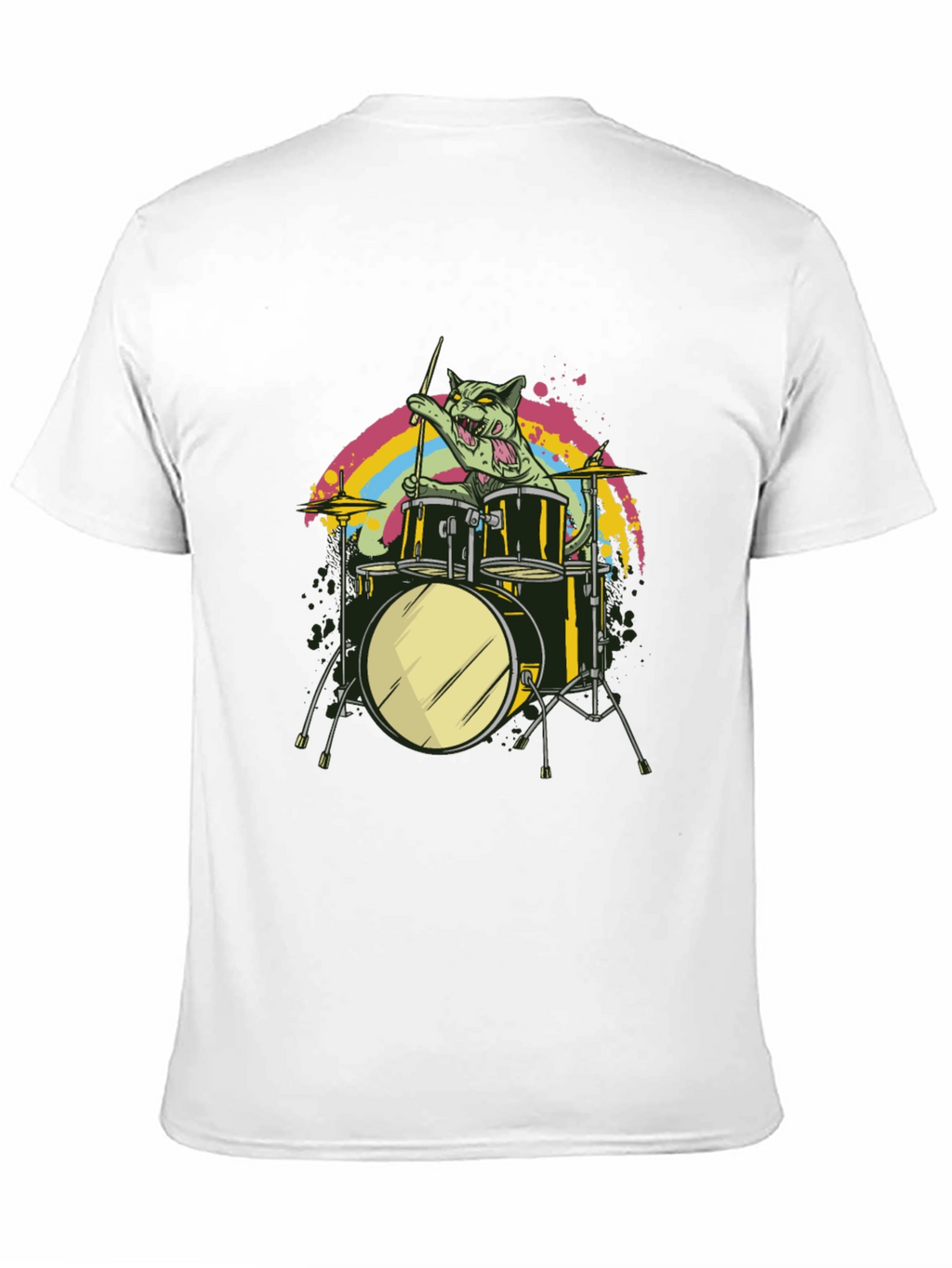 Cat Drummer Black T-Shirt - Rock Out!