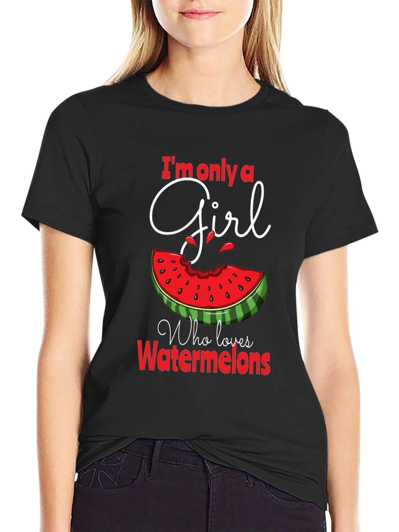 Im Only A Girl Who Loves Watermelons Black Tee