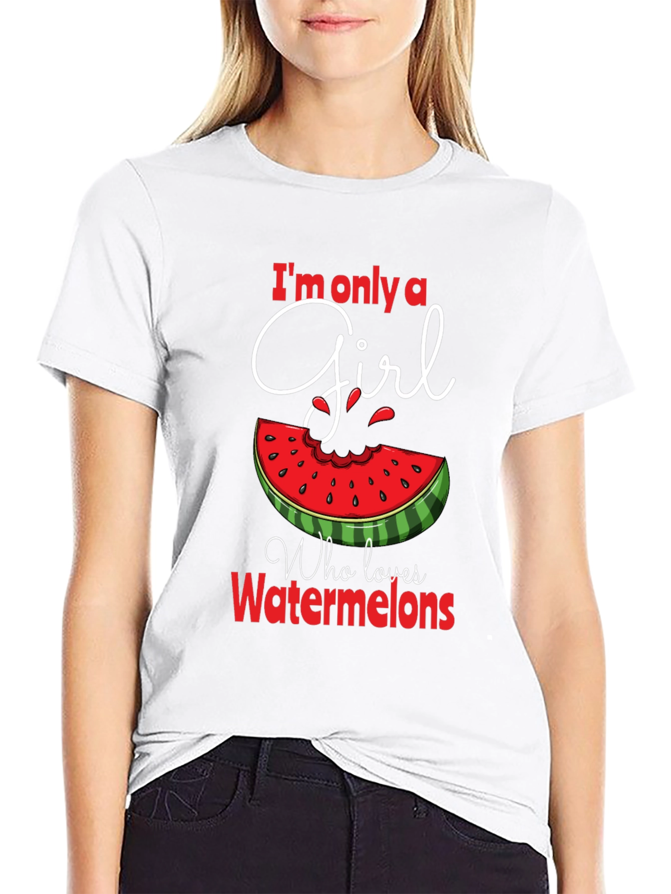 Im Only A Girl Who Loves Watermelons Black Tee