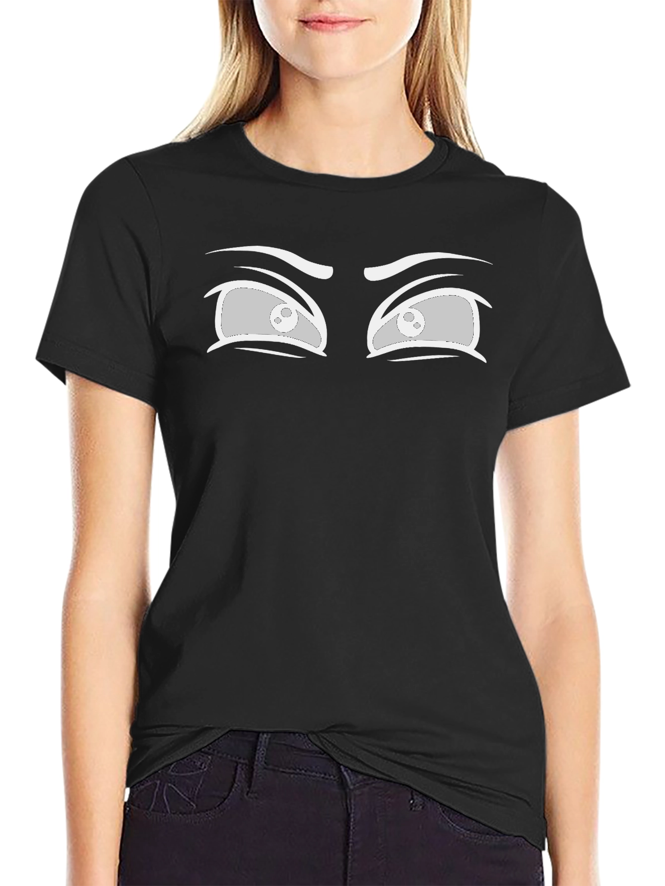Funny Anime Eyes Graphic Tee - Unisex Black T-Shirt