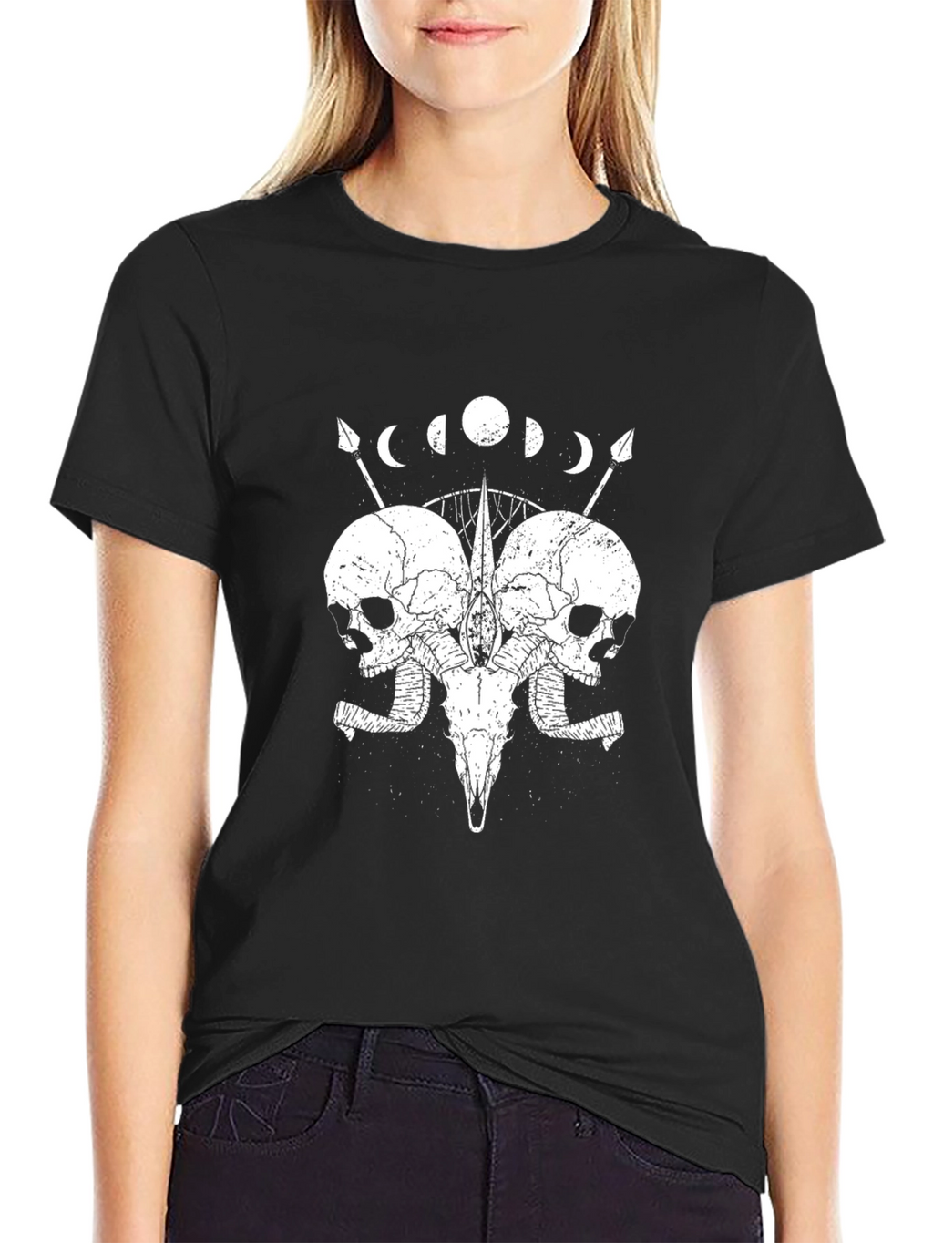 Skull & Moon Phases Graphic Tee - Black