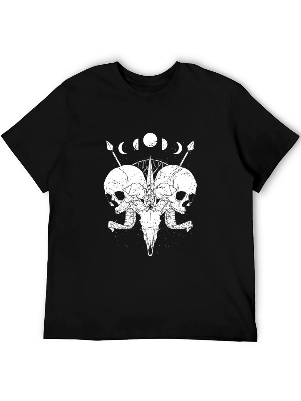 Skull & Moon Phases Graphic Tee - Black
