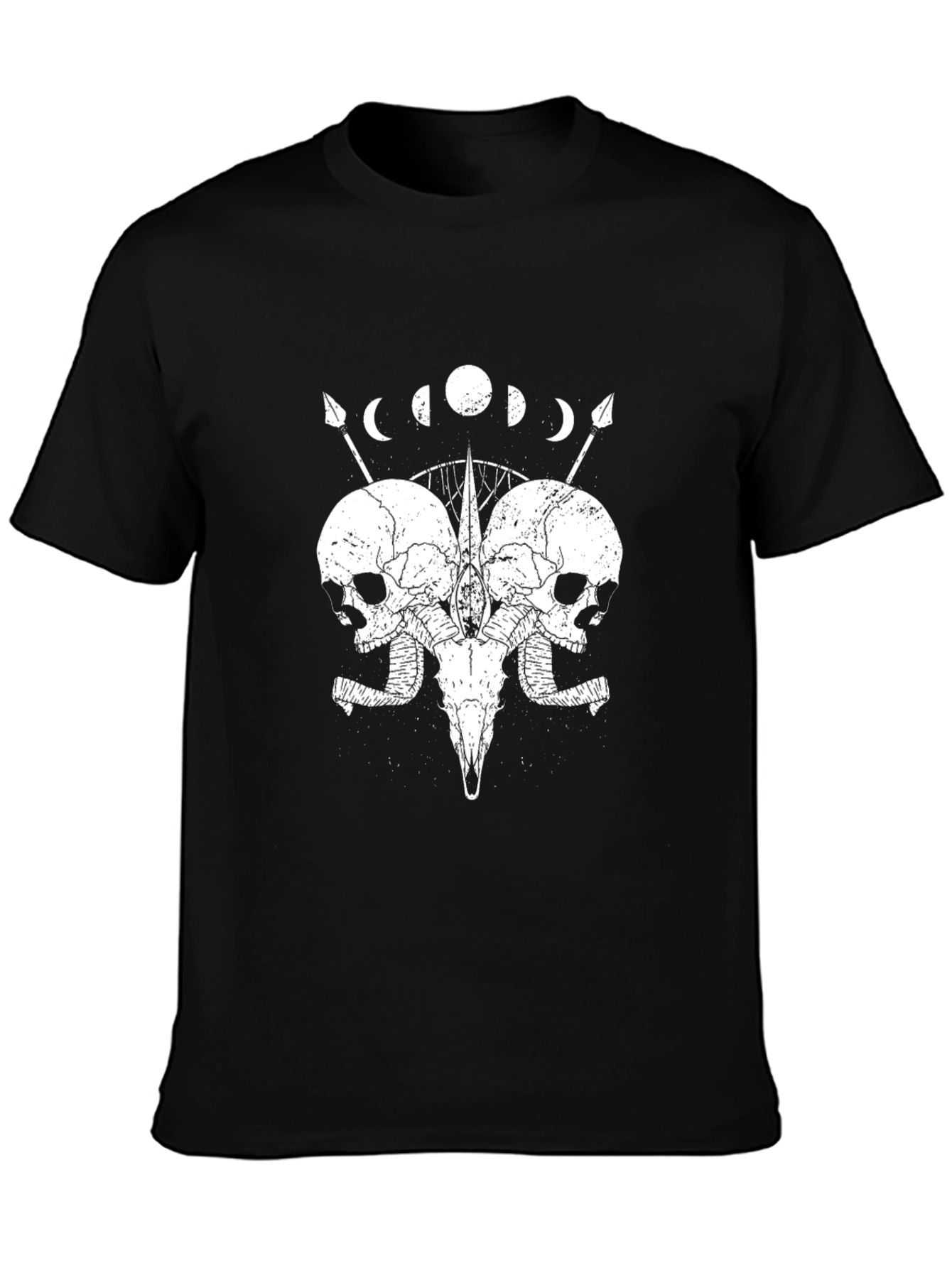 Skull & Moon Phases Graphic Tee - Black