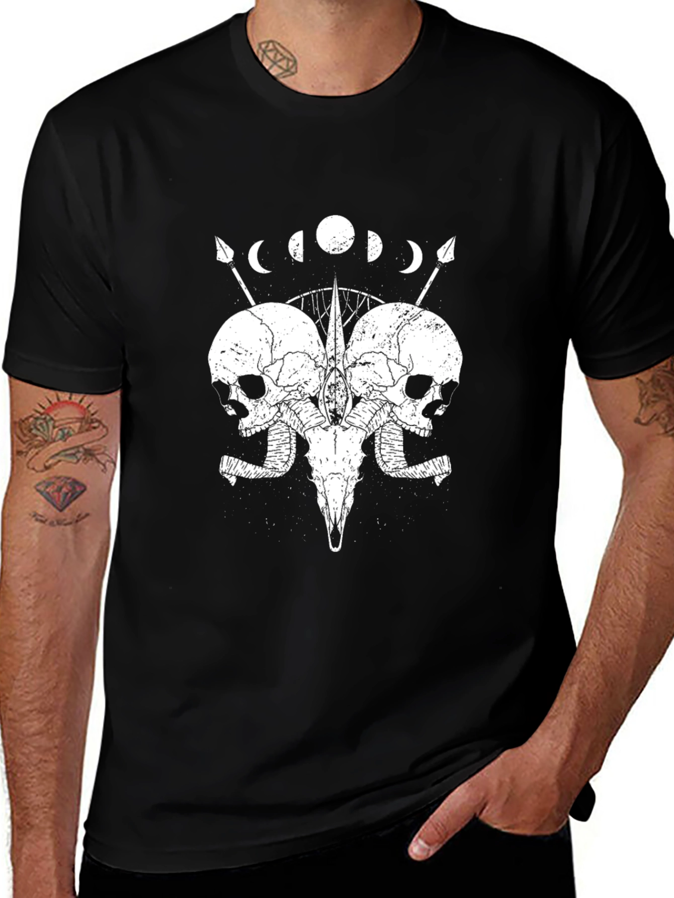 Skull & Moon Phases Graphic Tee - Black