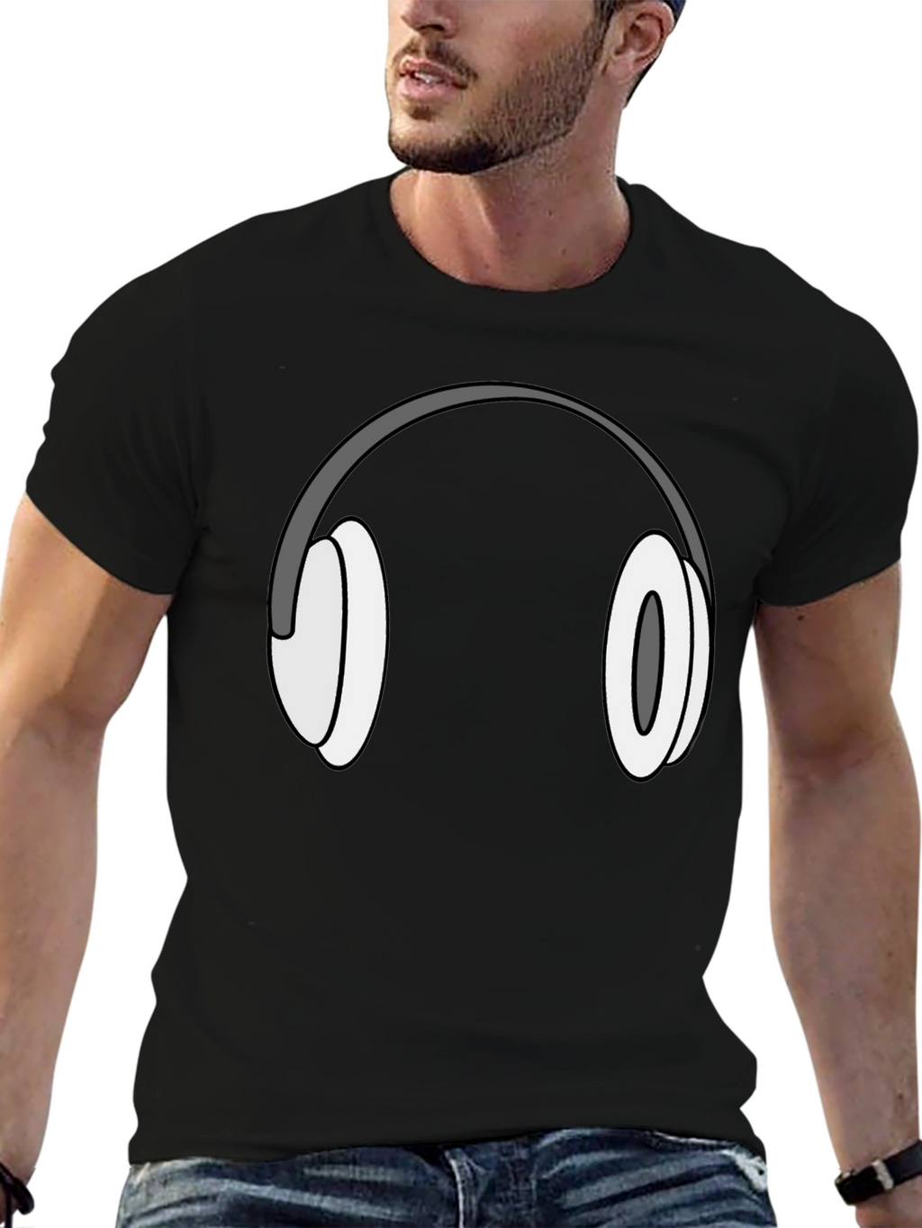 Headphone Graphic T-Shirt - Black Cotton Tee