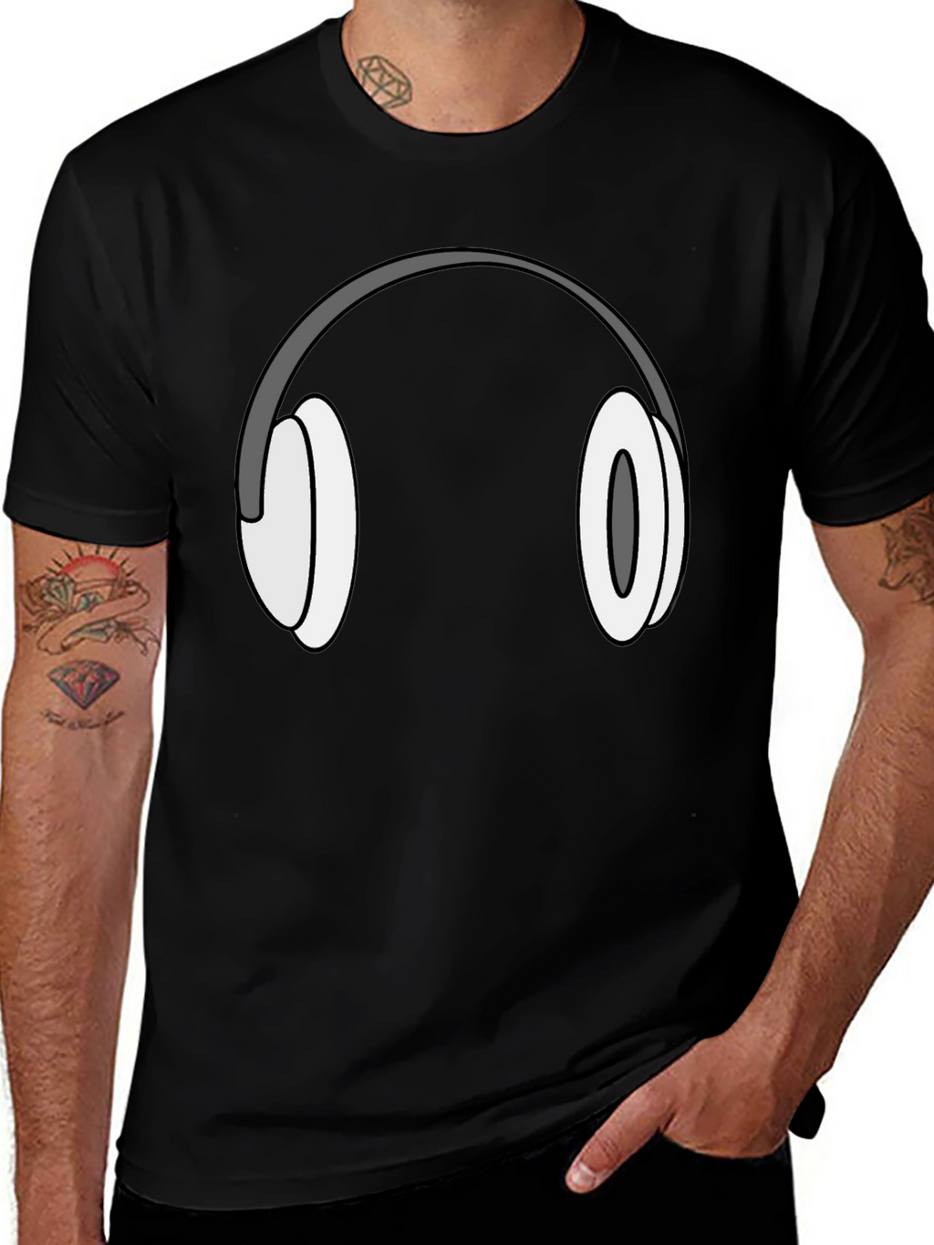 Headphone Graphic T-Shirt - Black Cotton Tee