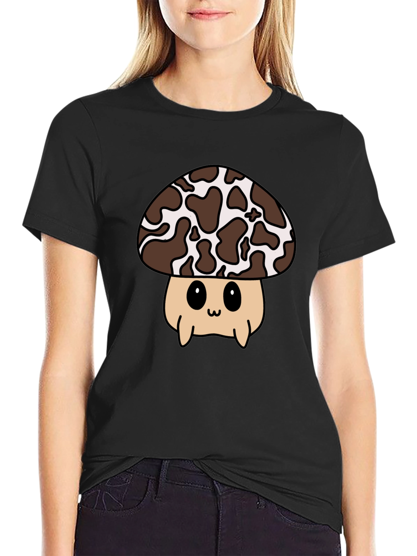 Cute Mushroom Graphic Tee - Black Unisex T-Shirt