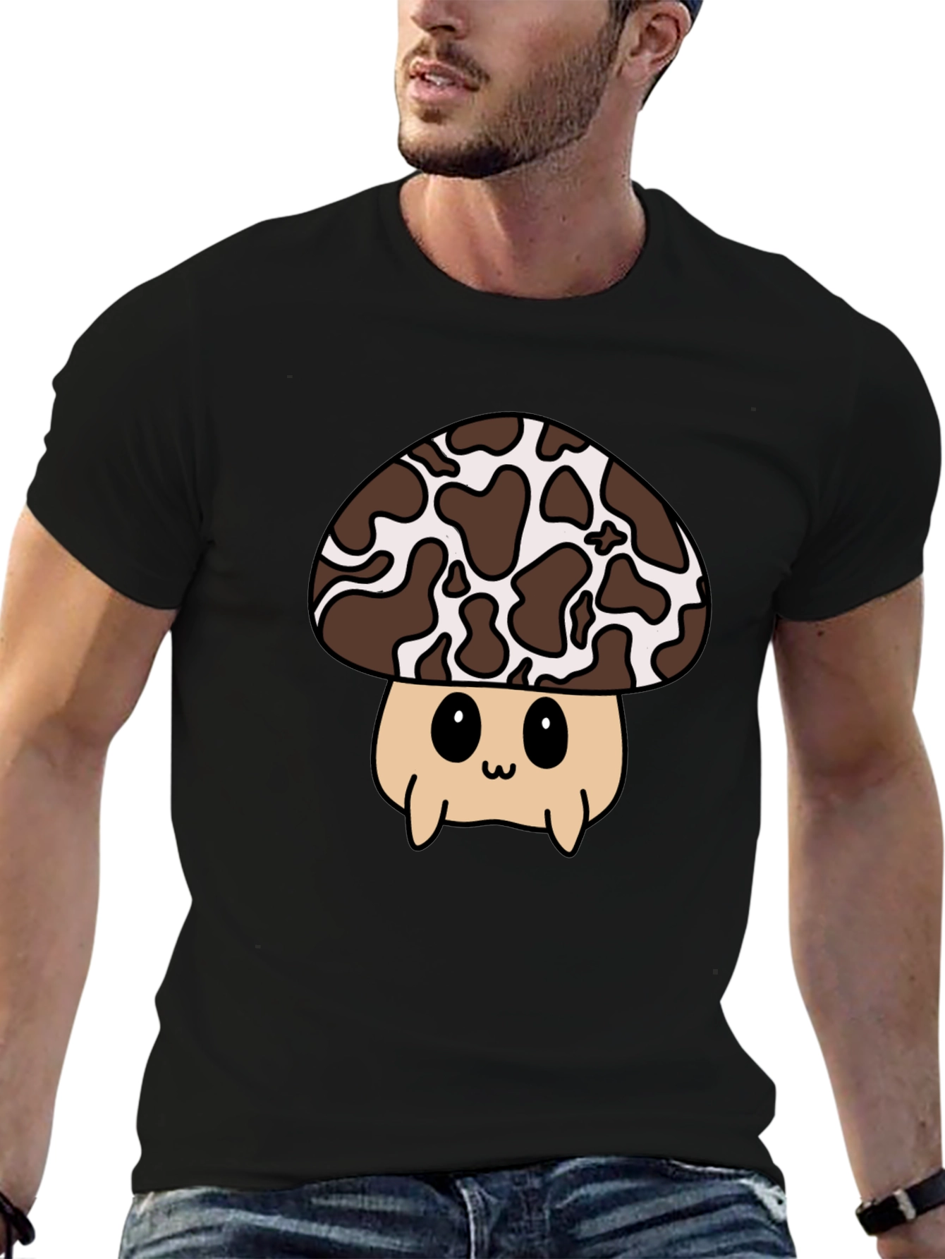 Cute Mushroom Graphic Tee - Black Unisex T-Shirt