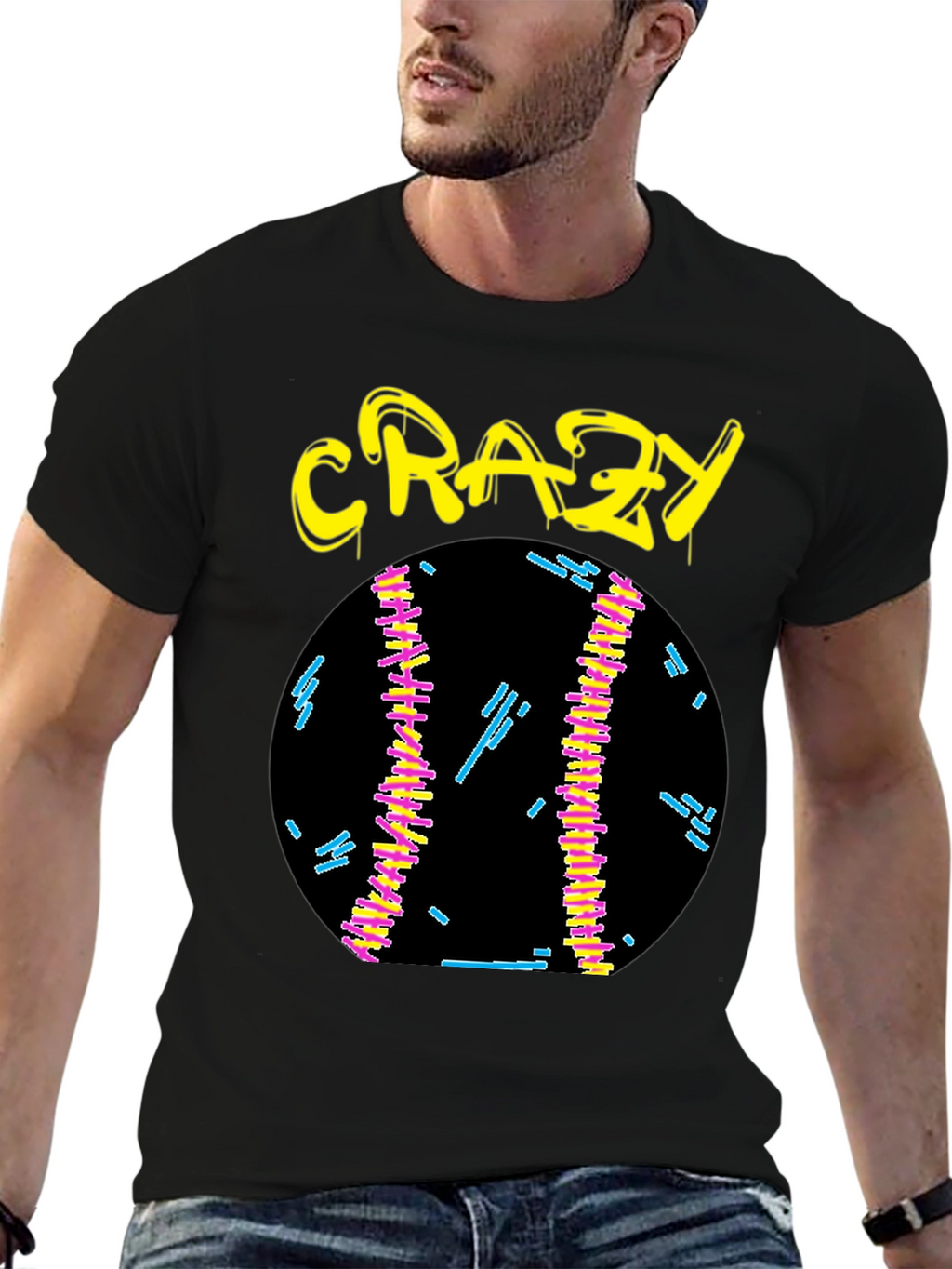 Crazy Graphic Tee - Black Cotton Shirt