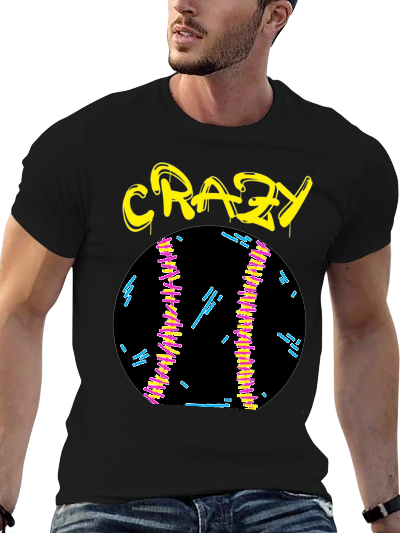Crazy Graphic Tee - Black Cotton Shirt