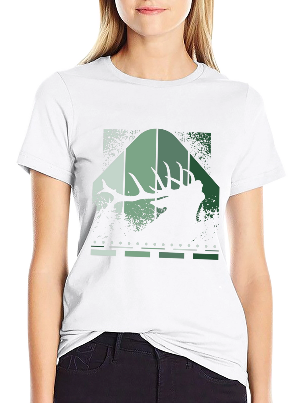 Elk Silhouette Graphic Print Tee - Nature Inspired Style