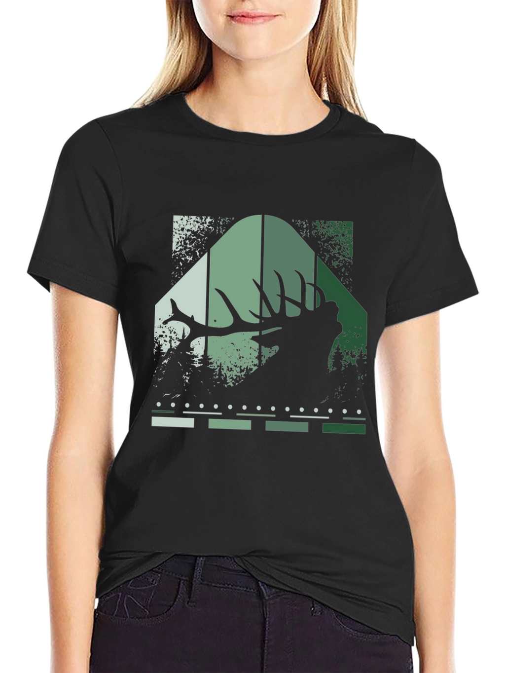 Elk Silhouette Graphic Print Tee - Nature Inspired Style