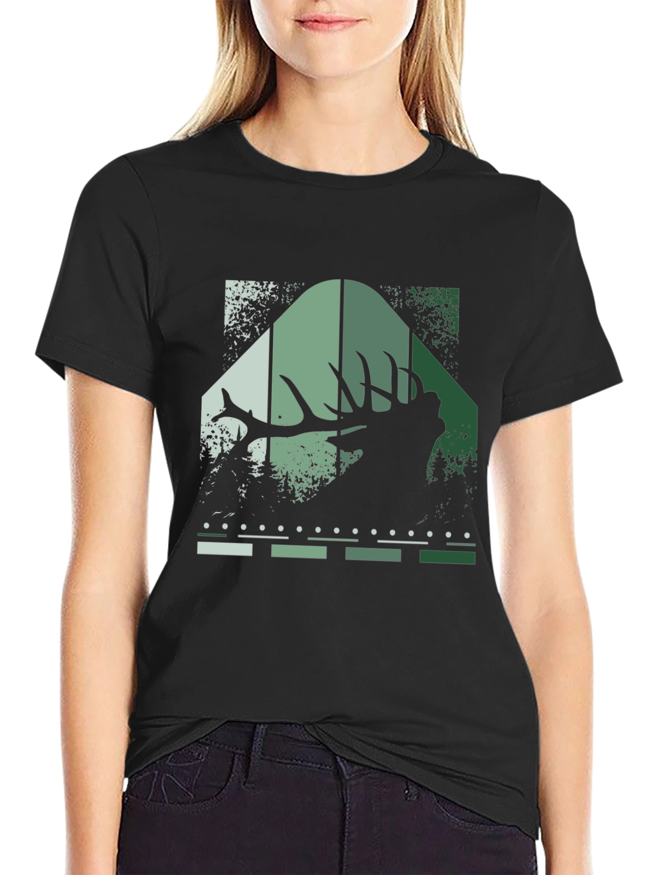Elk Silhouette Graphic Print Tee - Nature Inspired Style