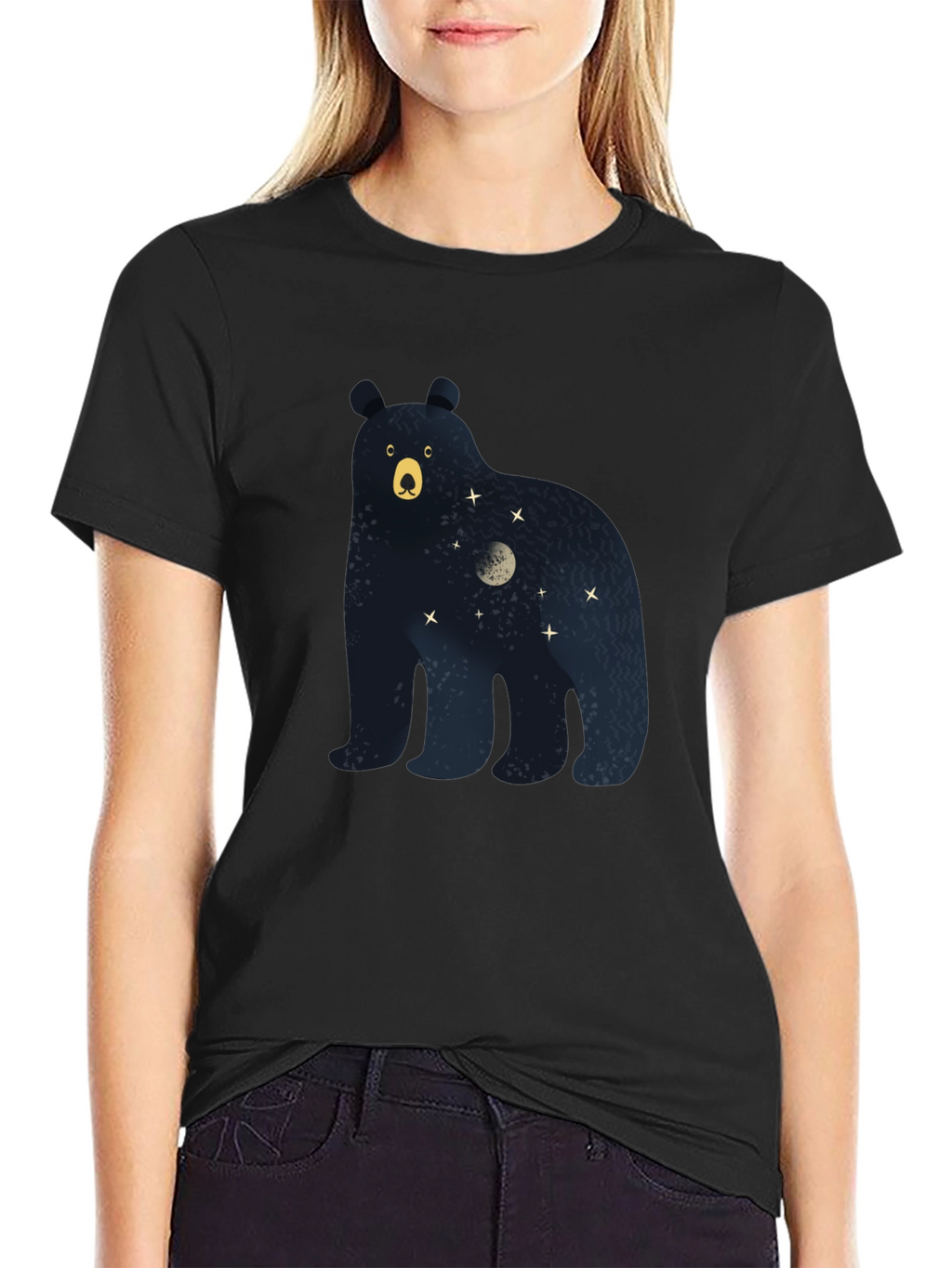 Bear Moon Stars Graphic Print Tee - Black