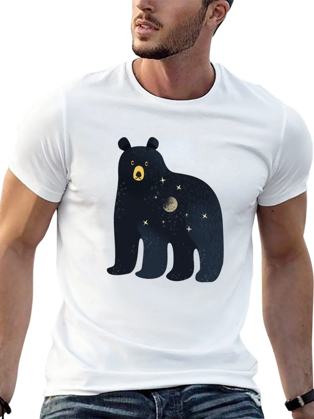 Bear Moon Stars Graphic Print Tee - Black