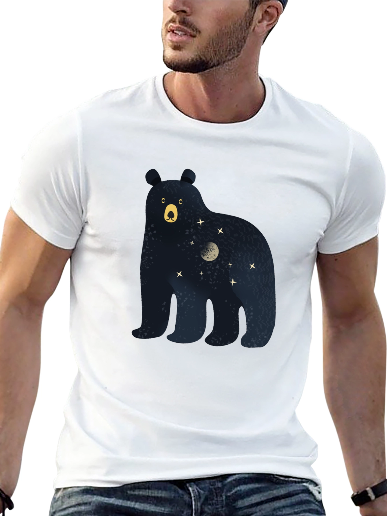 Bear Moon Stars Graphic Print Tee - Black