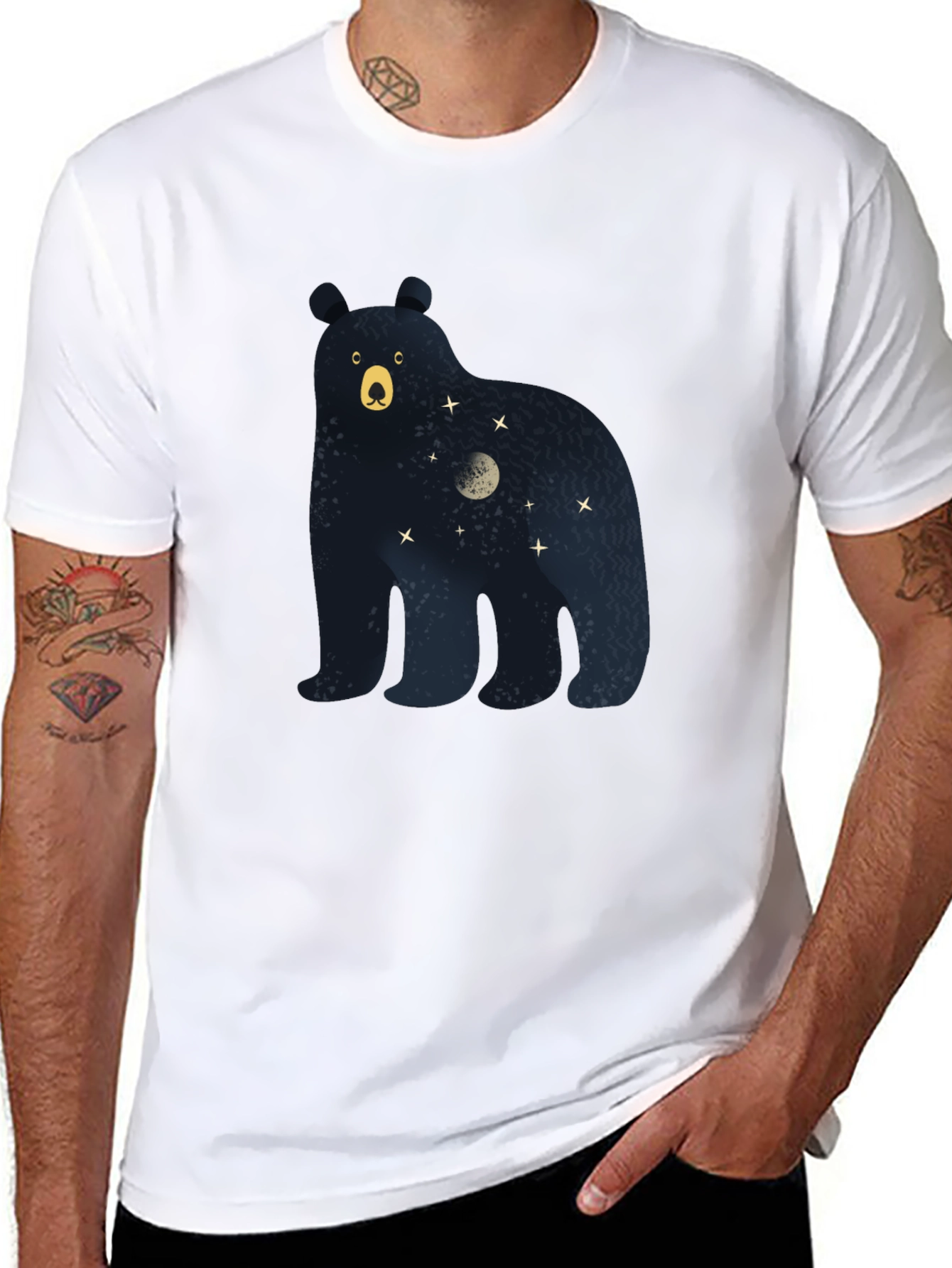 Bear Moon Stars Graphic Print Tee - Black