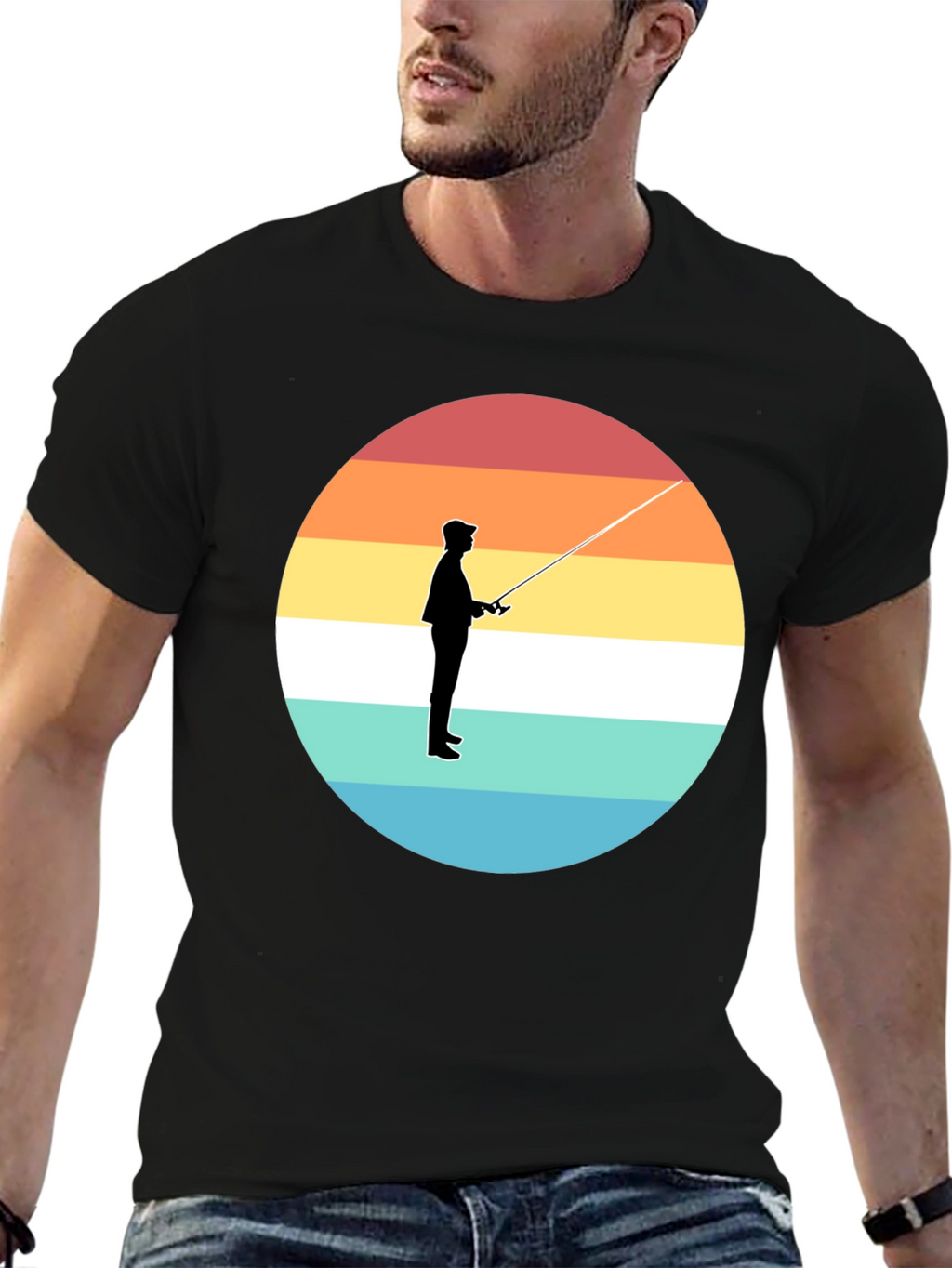Sunset Fisherman Black T-Shirt