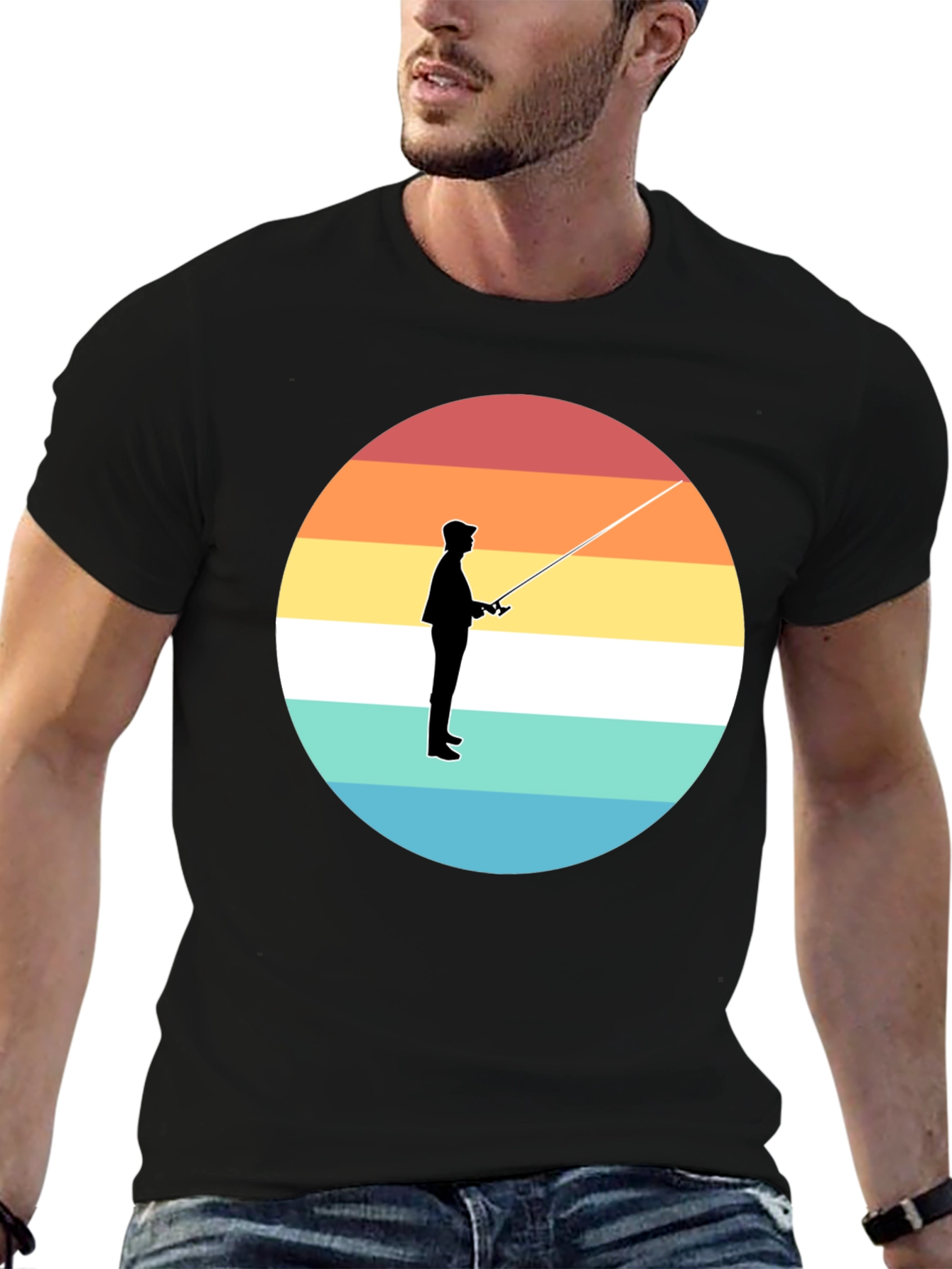 Sunset Fisherman Black T-Shirt