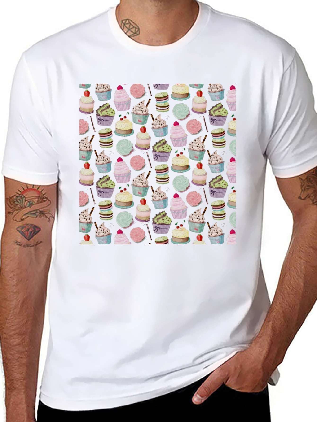 Novelty Cupcake Pattern T-Shirt