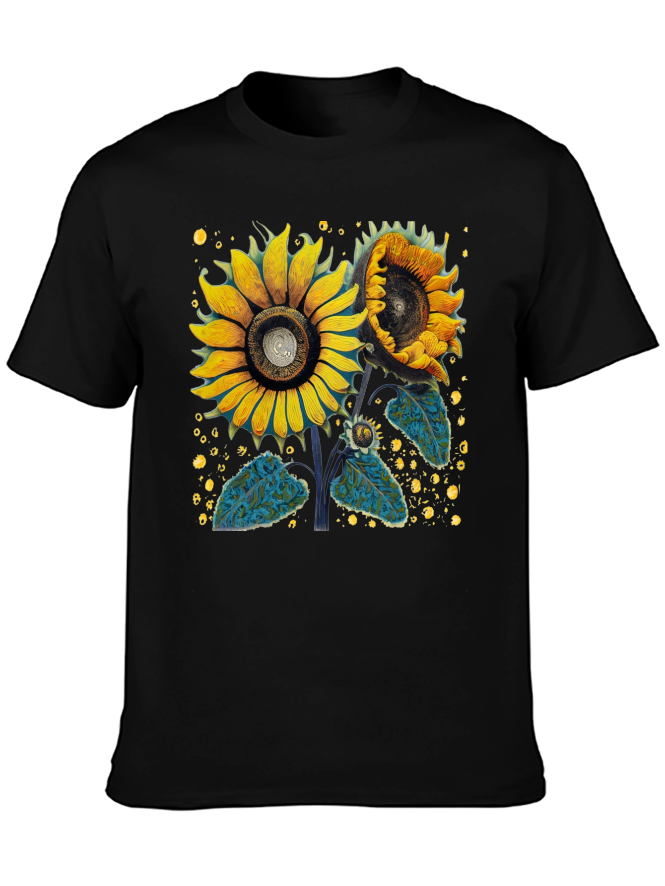 Sunflower Graphic Tee - Black Cotton T-Shirt
