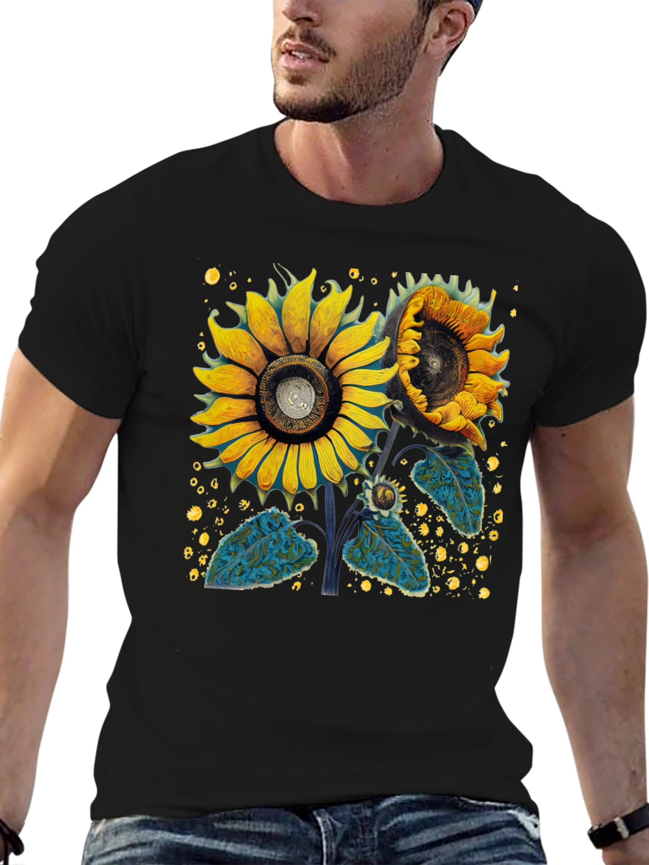 Sunflower Graphic Tee - Black Cotton T-Shirt