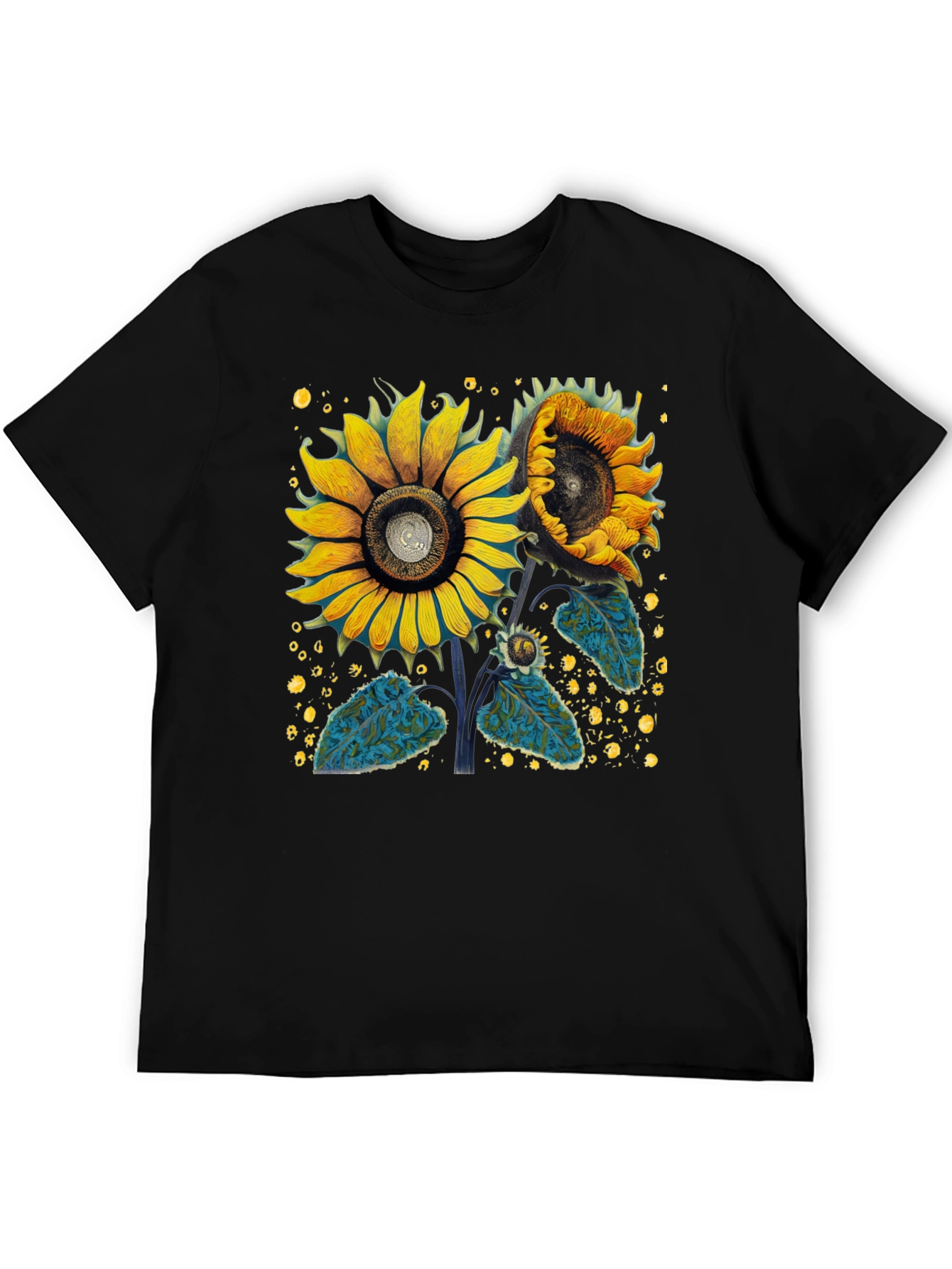 Sunflower Graphic Tee - Black Cotton T-Shirt