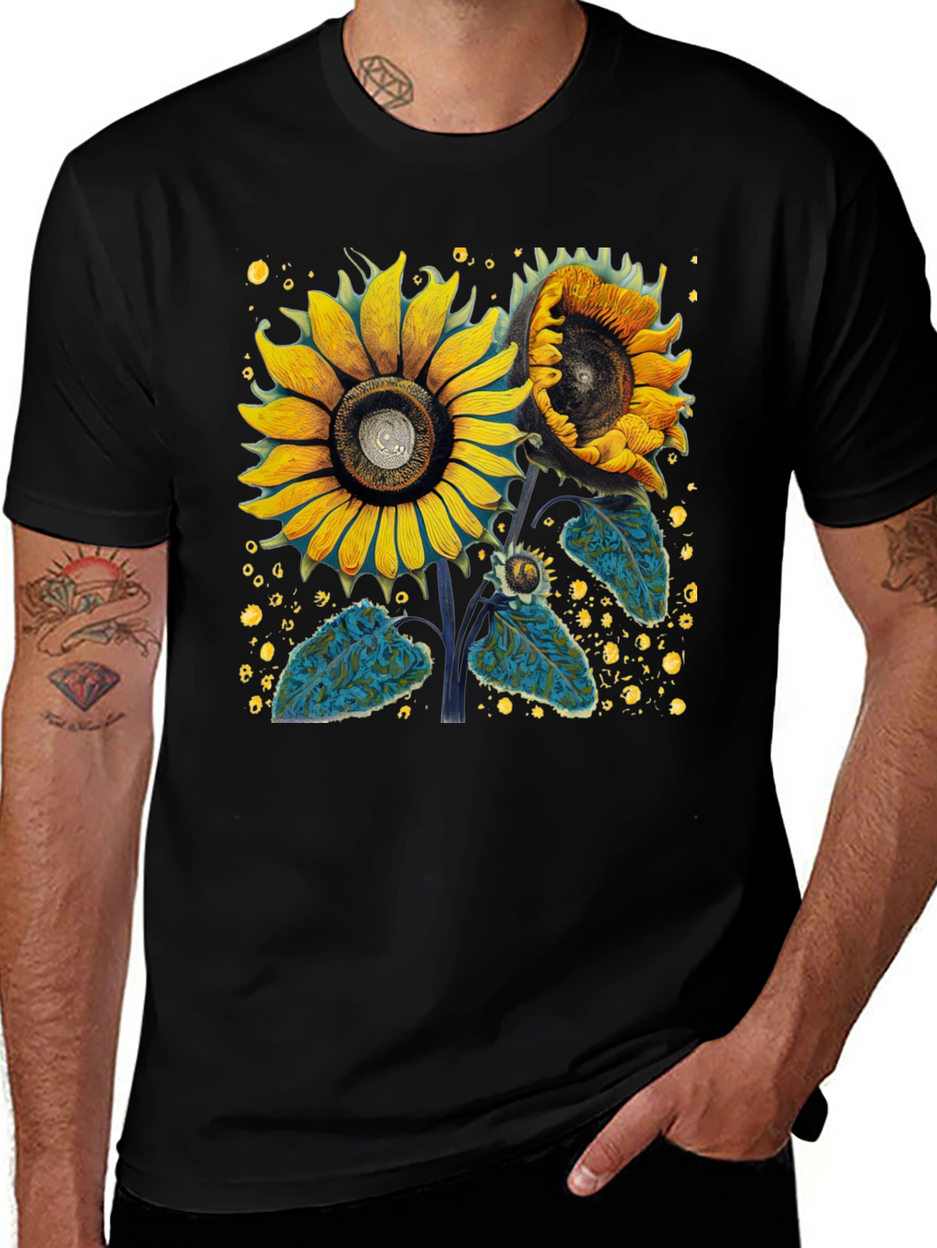Sunflower Graphic Tee - Black Cotton T-Shirt