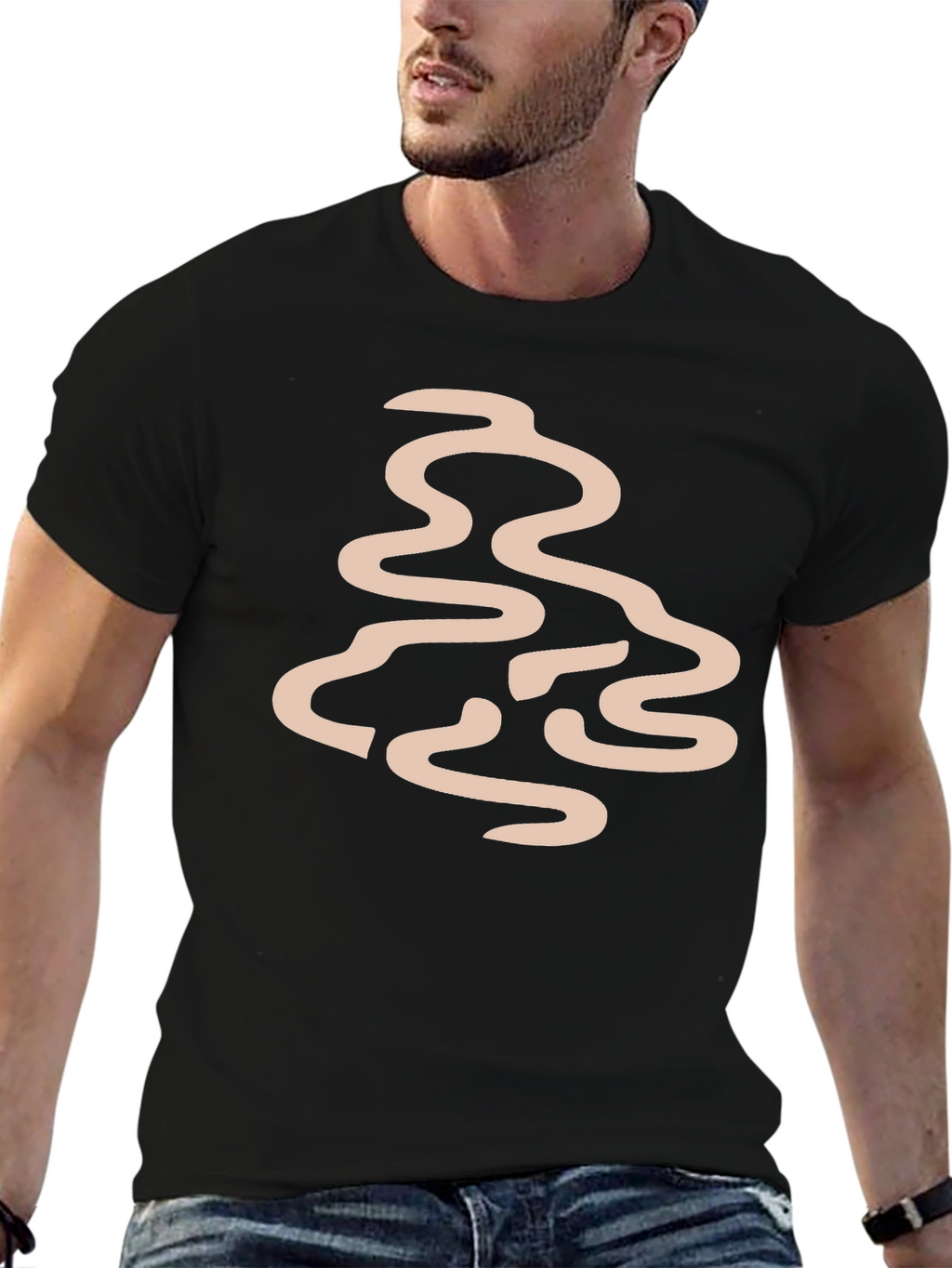 Abstract Line Art Graphic Tee - Black
