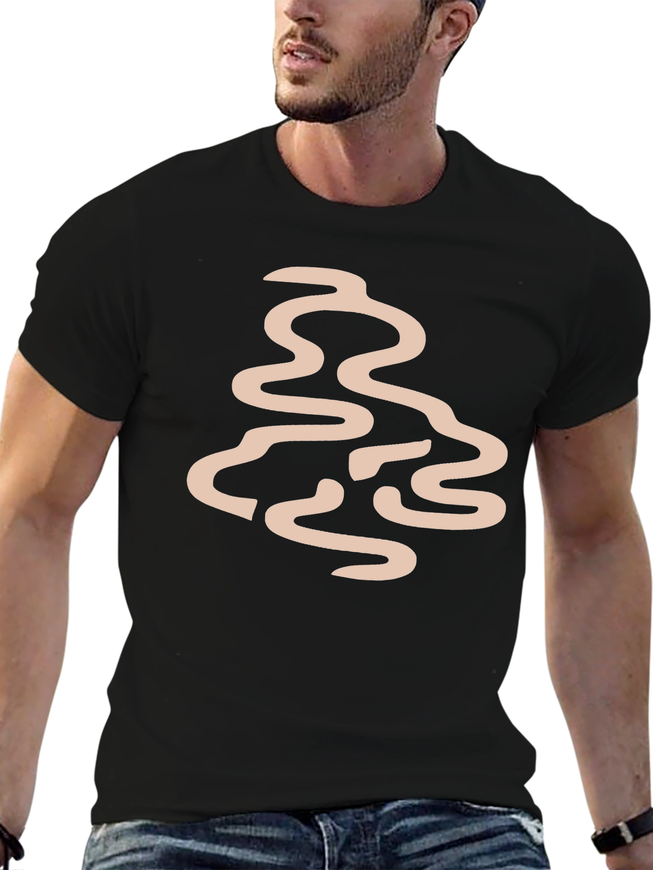 Abstract Line Art Graphic Tee - Black