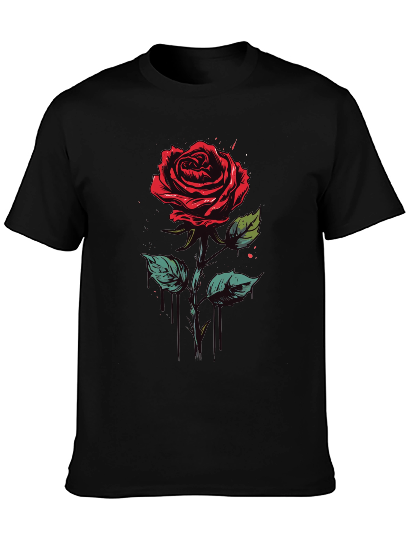 Rose Graphic Tee - Black Cotton Casual Shirt