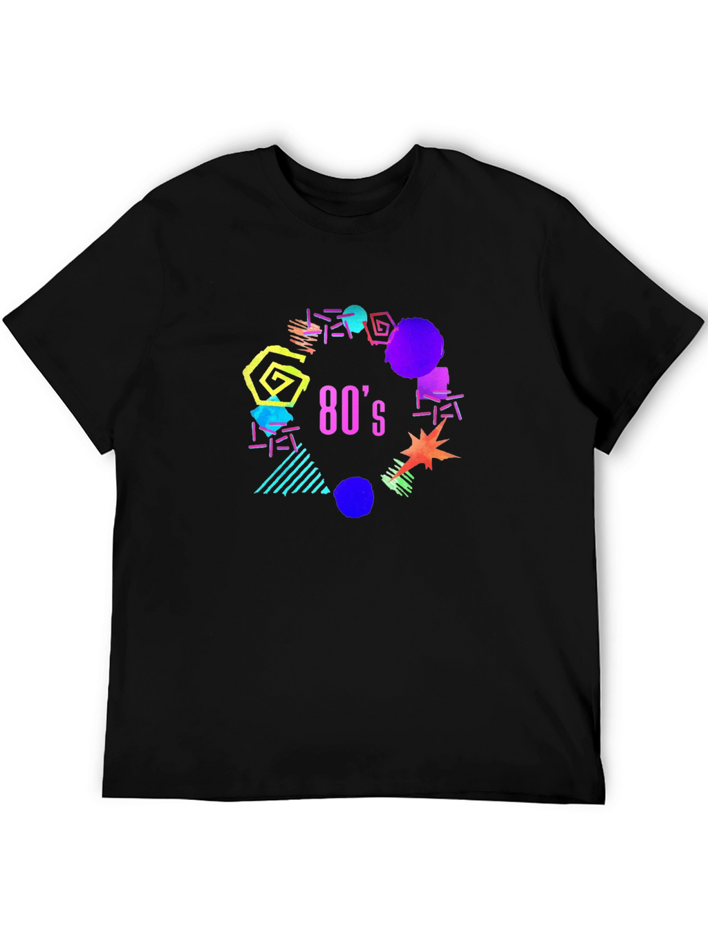 Retro 80s Graphic Tee - Black Cotton T-Shirt