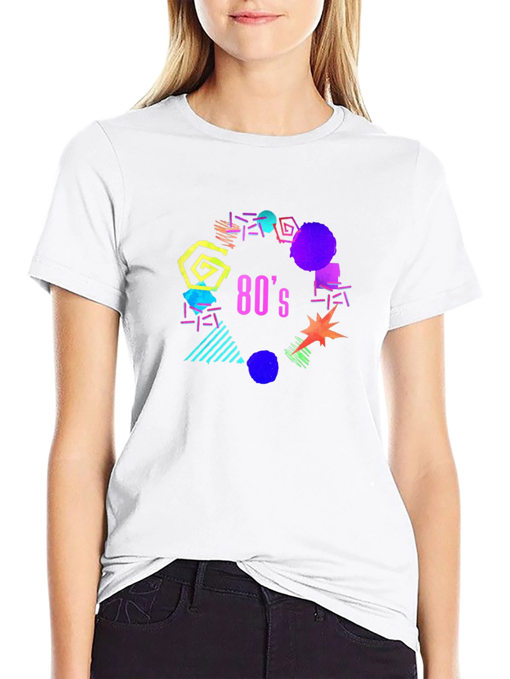 Retro 80s Graphic Tee - Black Cotton T-Shirt