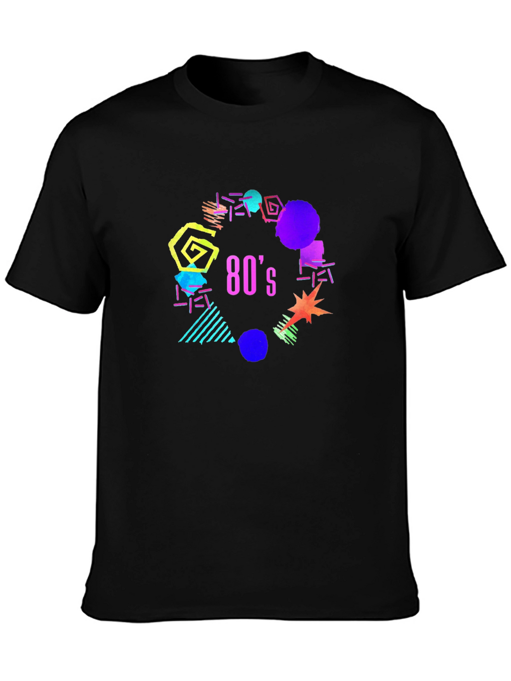 Retro 80s Graphic Tee - Black Cotton T-Shirt
