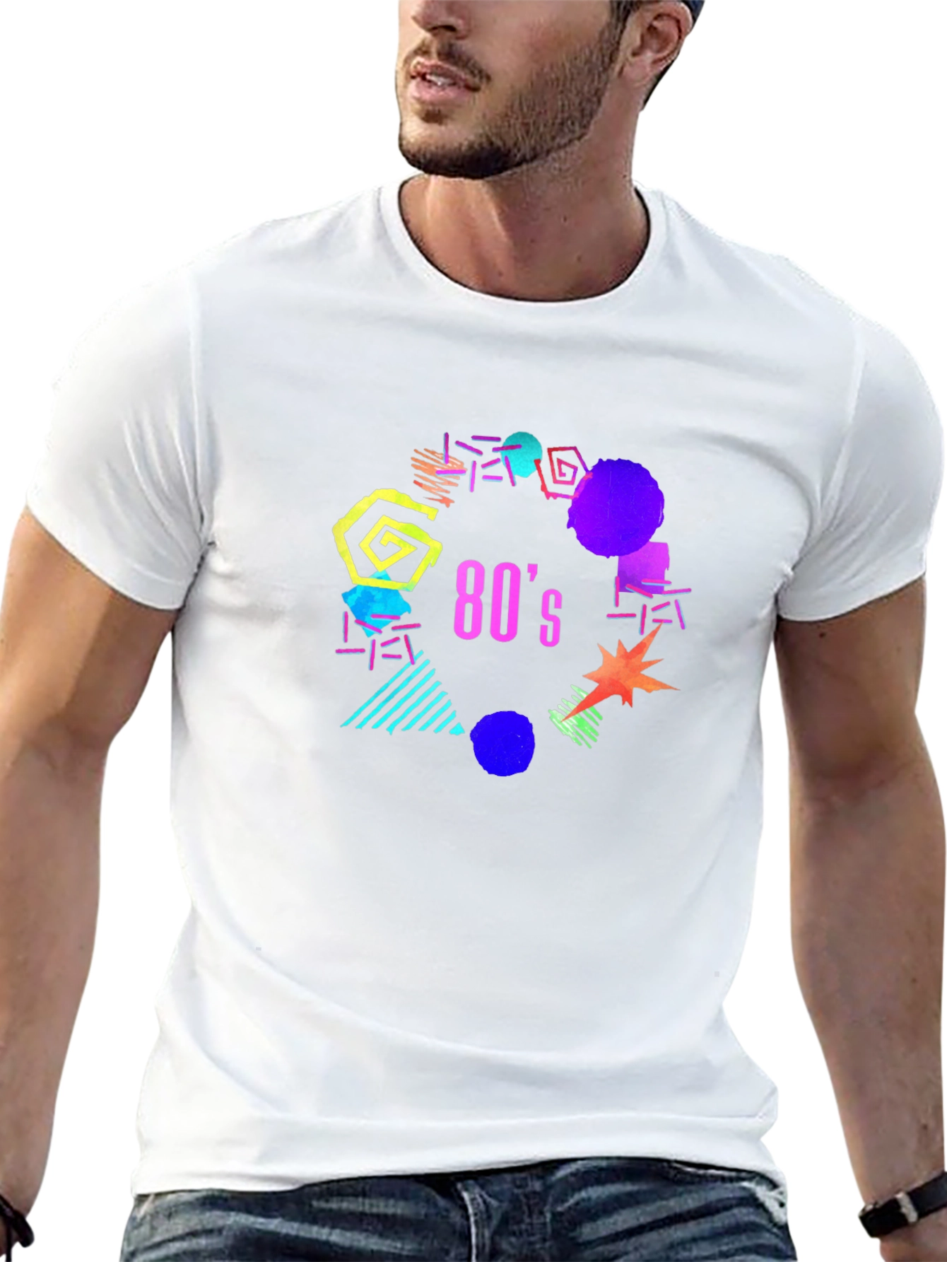 Retro 80s Graphic Tee - Black Cotton T-Shirt