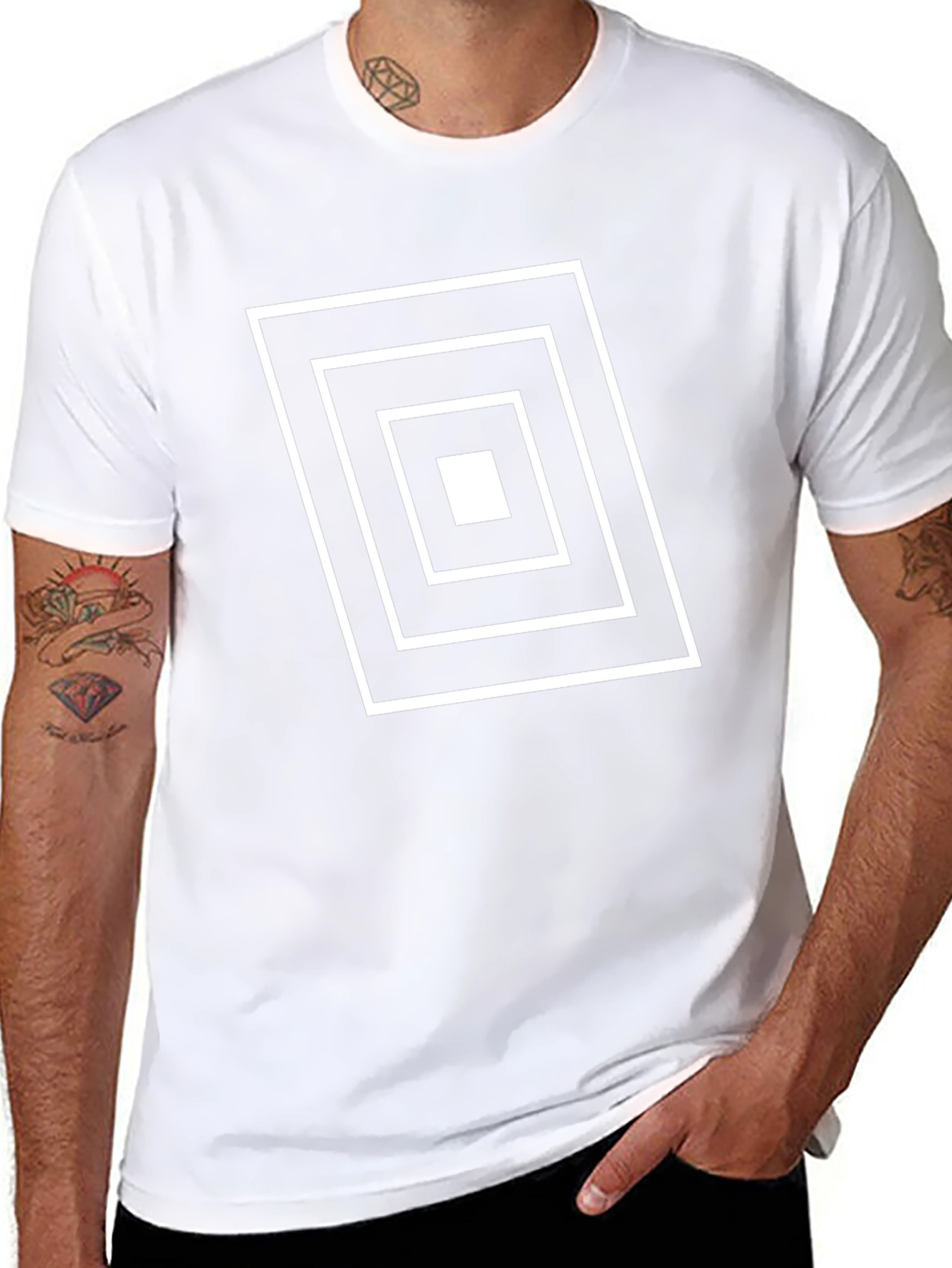 Geometric Square Design Black T-Shirt