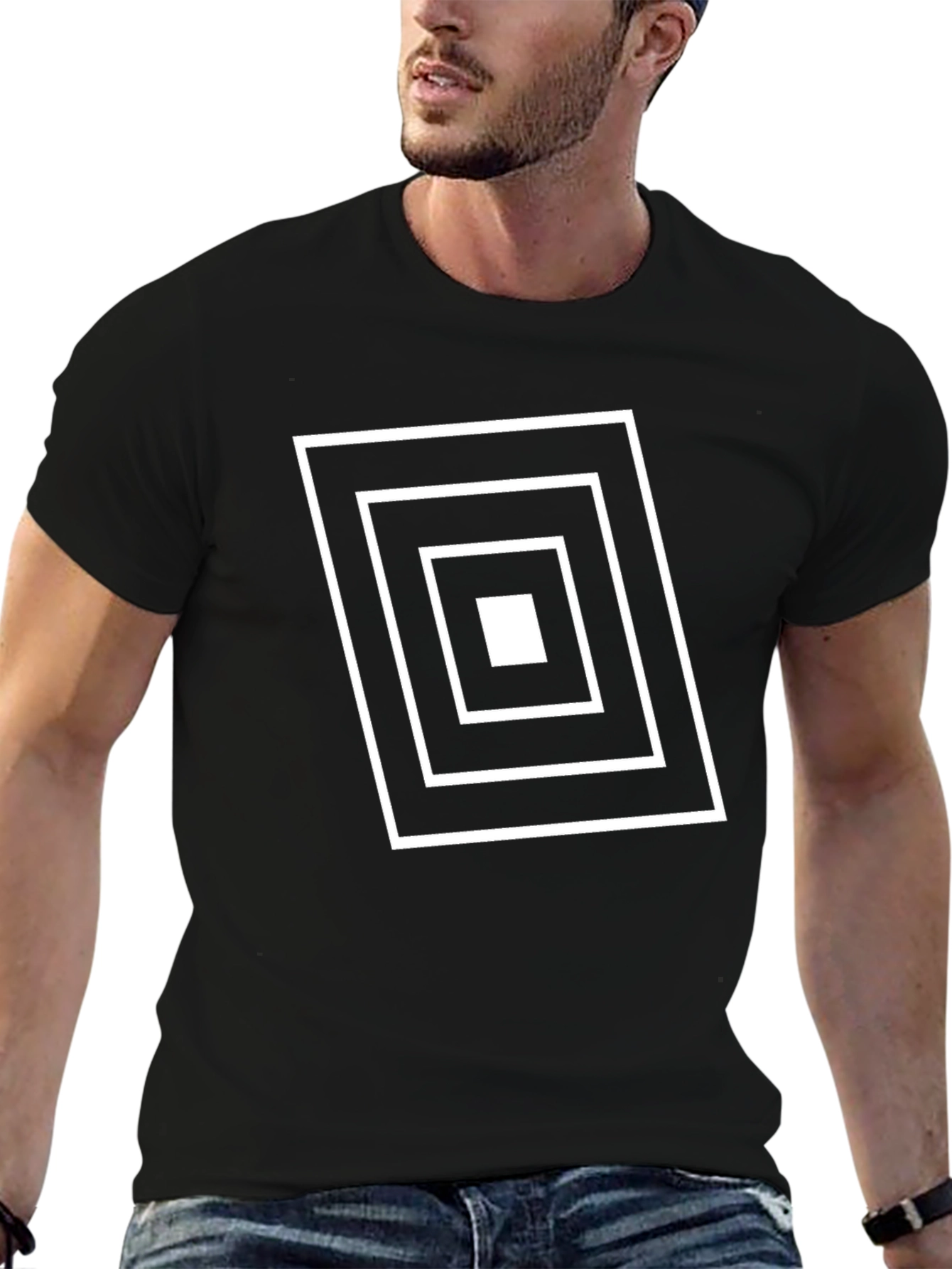 Geometric Square Design Black T-Shirt