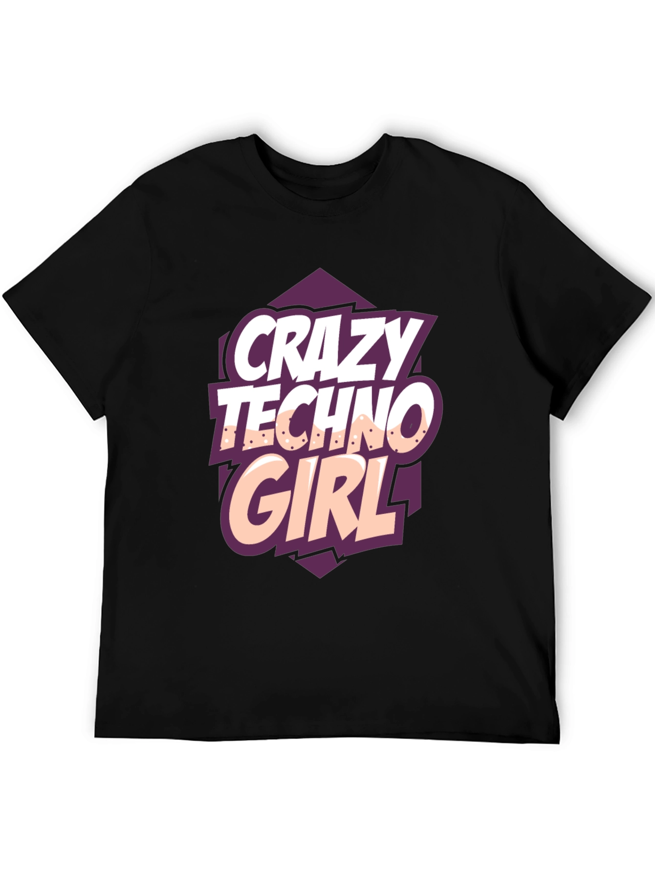 Crazy Techno Girl Black T-Shirt