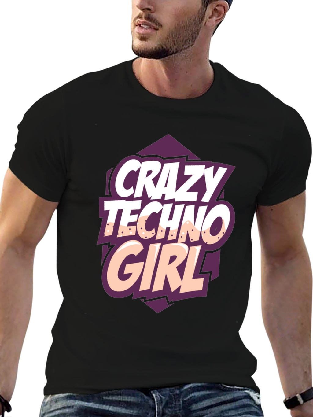 Crazy Techno Girl Black T-Shirt