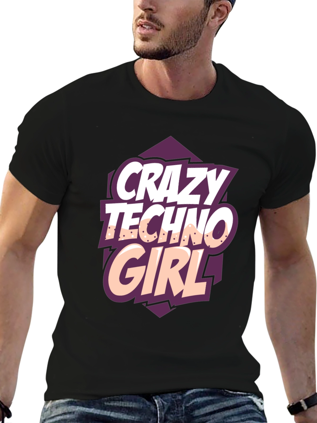 Crazy Techno Girl Black T-Shirt