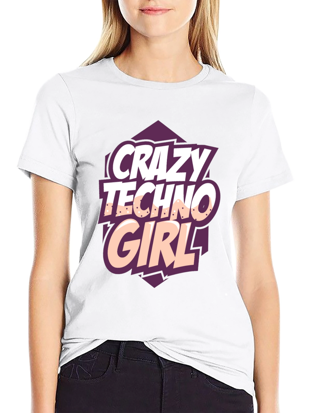 Crazy Techno Girl Black T-Shirt