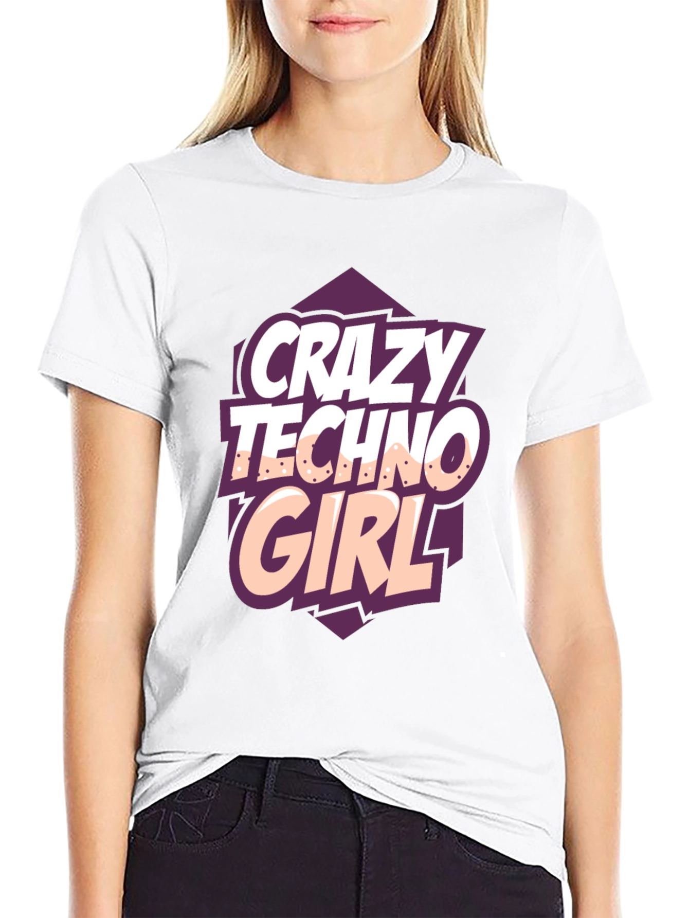 Crazy Techno Girl Black T-Shirt