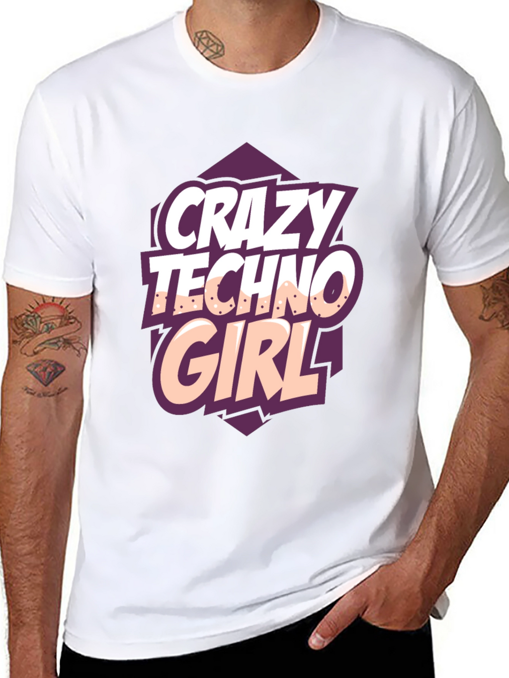 Crazy Techno Girl Black T-Shirt
